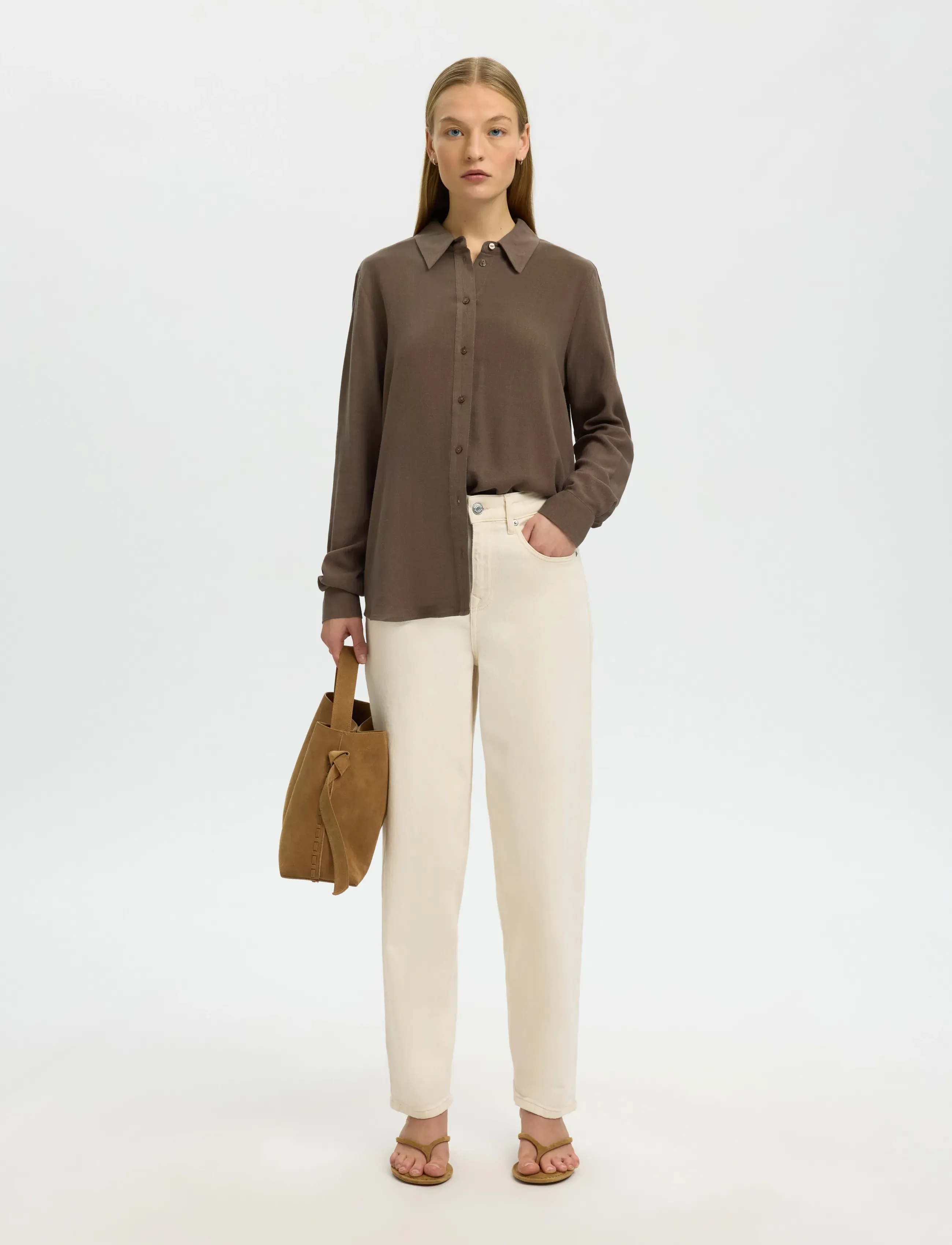 Selected - SLWVIVA LS SUN SHIRT NOOS - langärmlige hemden - chocolate chip - 5
