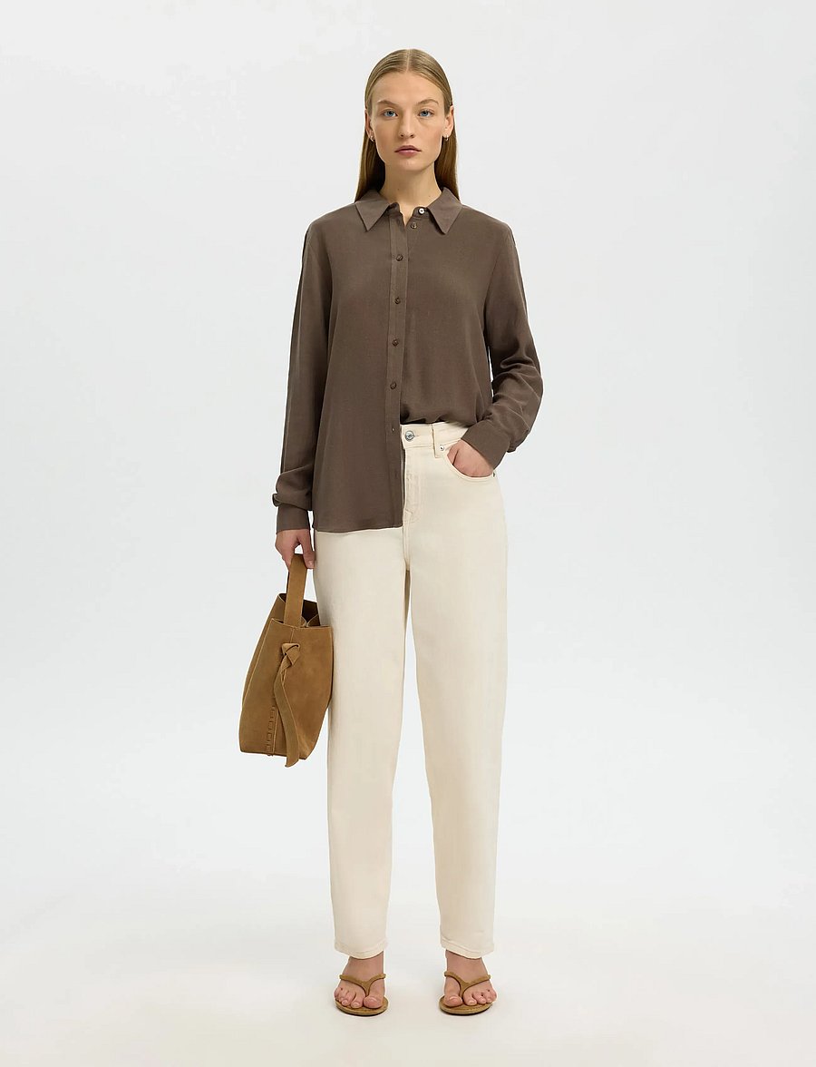 Selected - SLWVIVA LS SUN SHIRT NOOS - langärmlige hemden - chocolate chip - 5