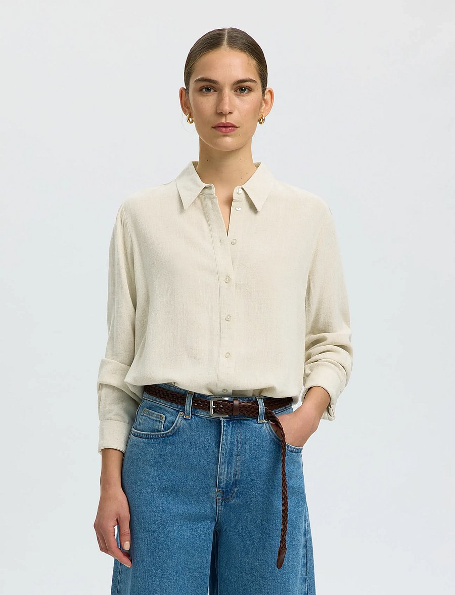 Selected - SLWVIVA LS SUN SHIRT NOOS - langärmlige hemden - sandshell - 2