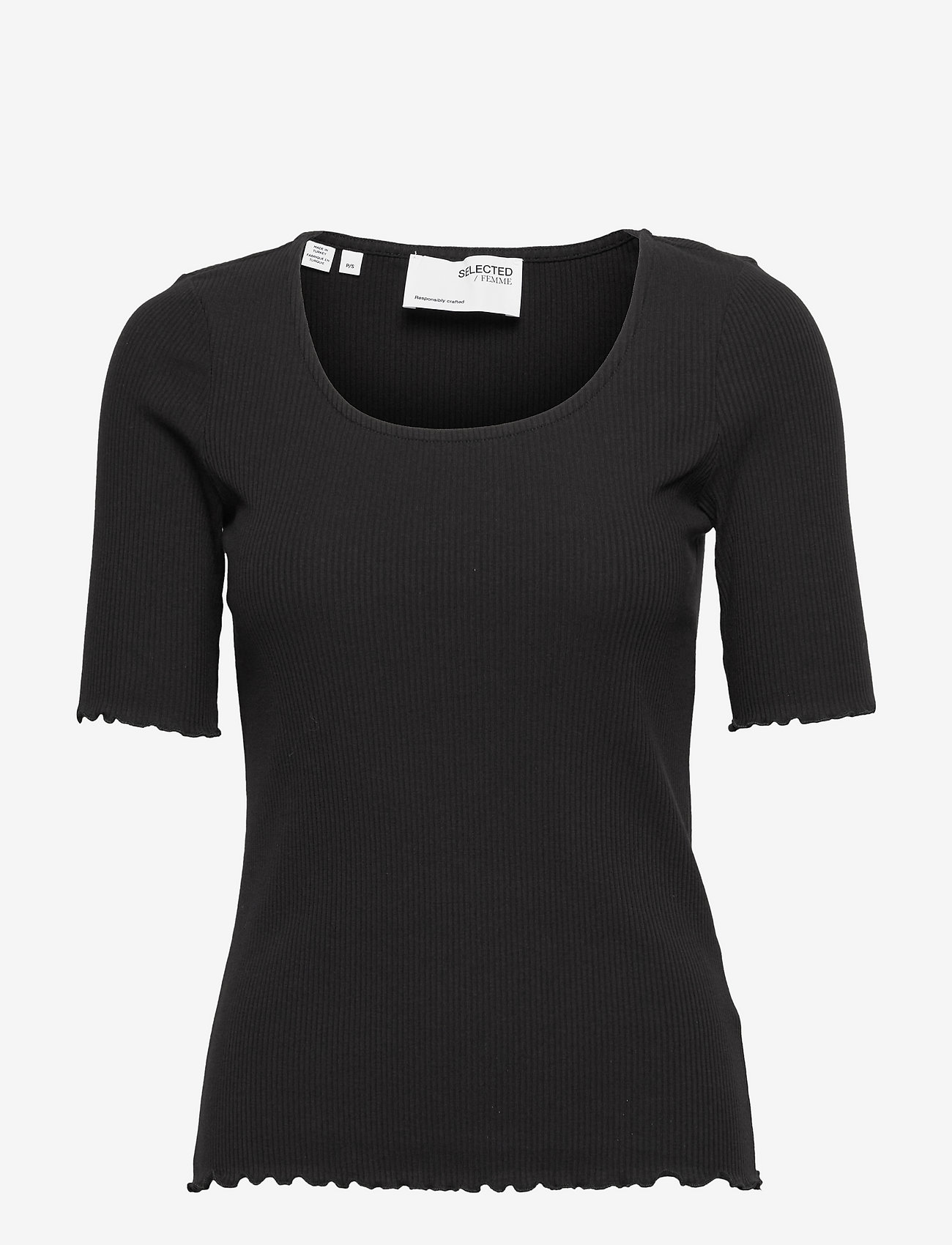 Selected Femme - SLFANNA SS-NECK TEE - t-shirts - black - 0