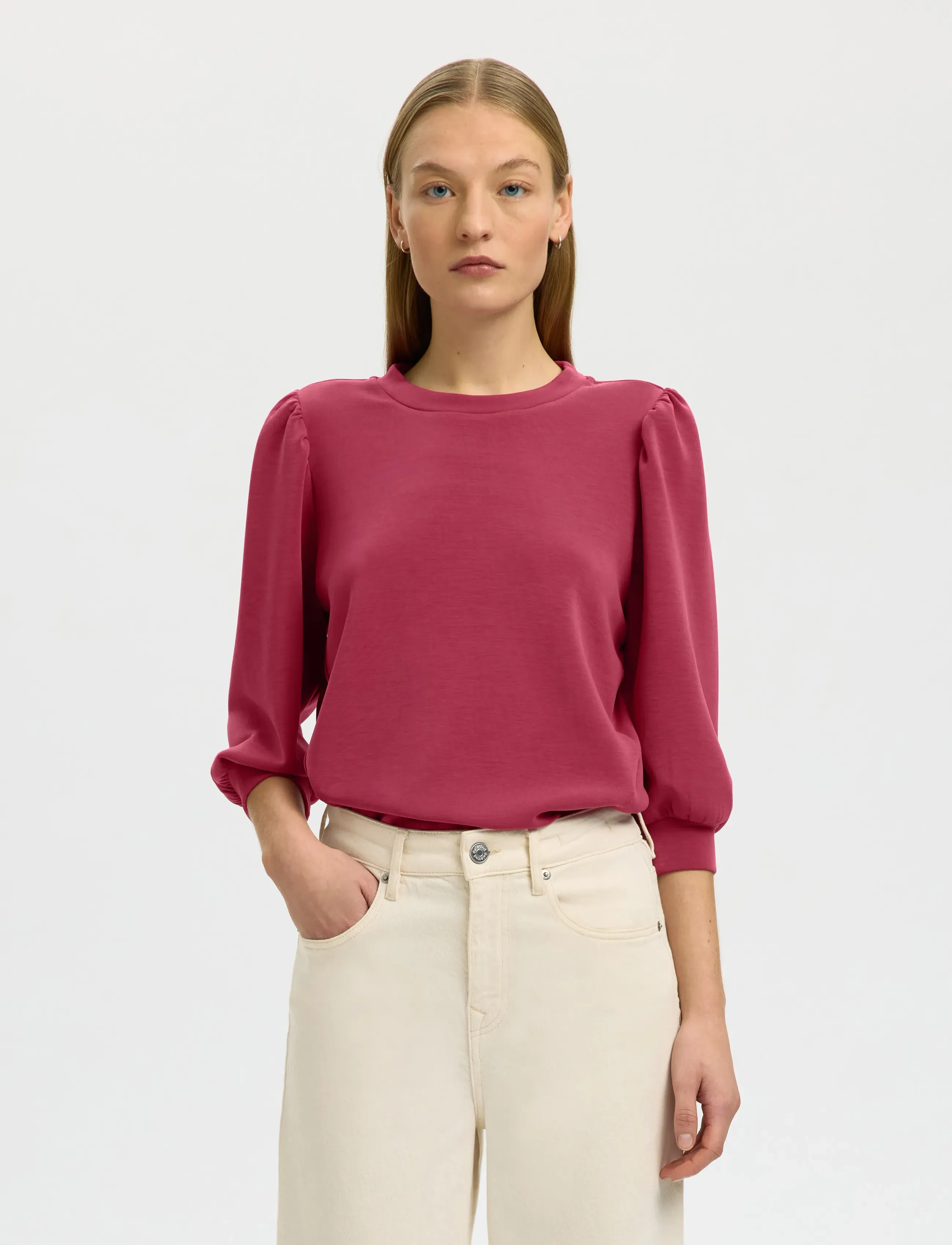 Selected SLWTENNY 3/4 SWEAT TOP NOOS - T-Shirts & Tops - ANEMONE / burgundy