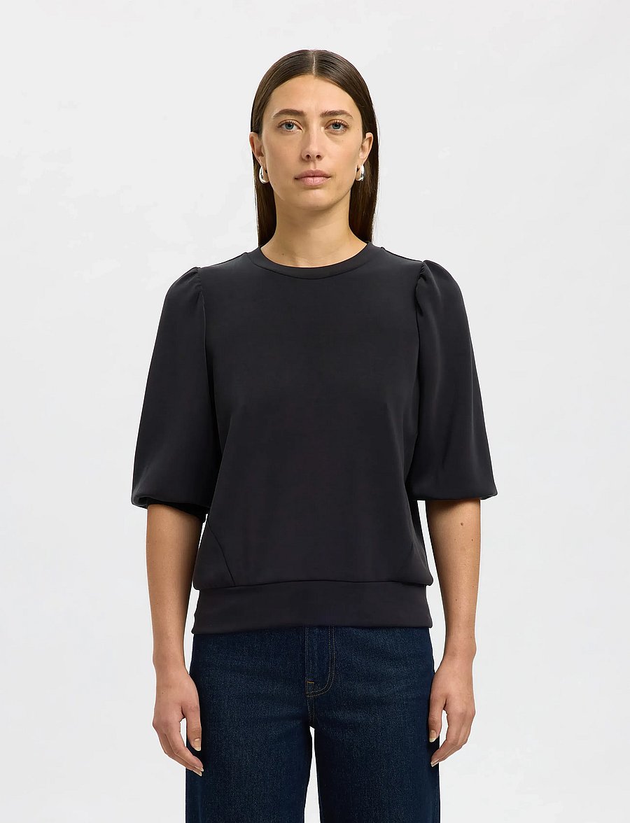 Selected - SLWTENNY 3/4 SWEAT TOP NOOS - langärmlige tops - black - 0