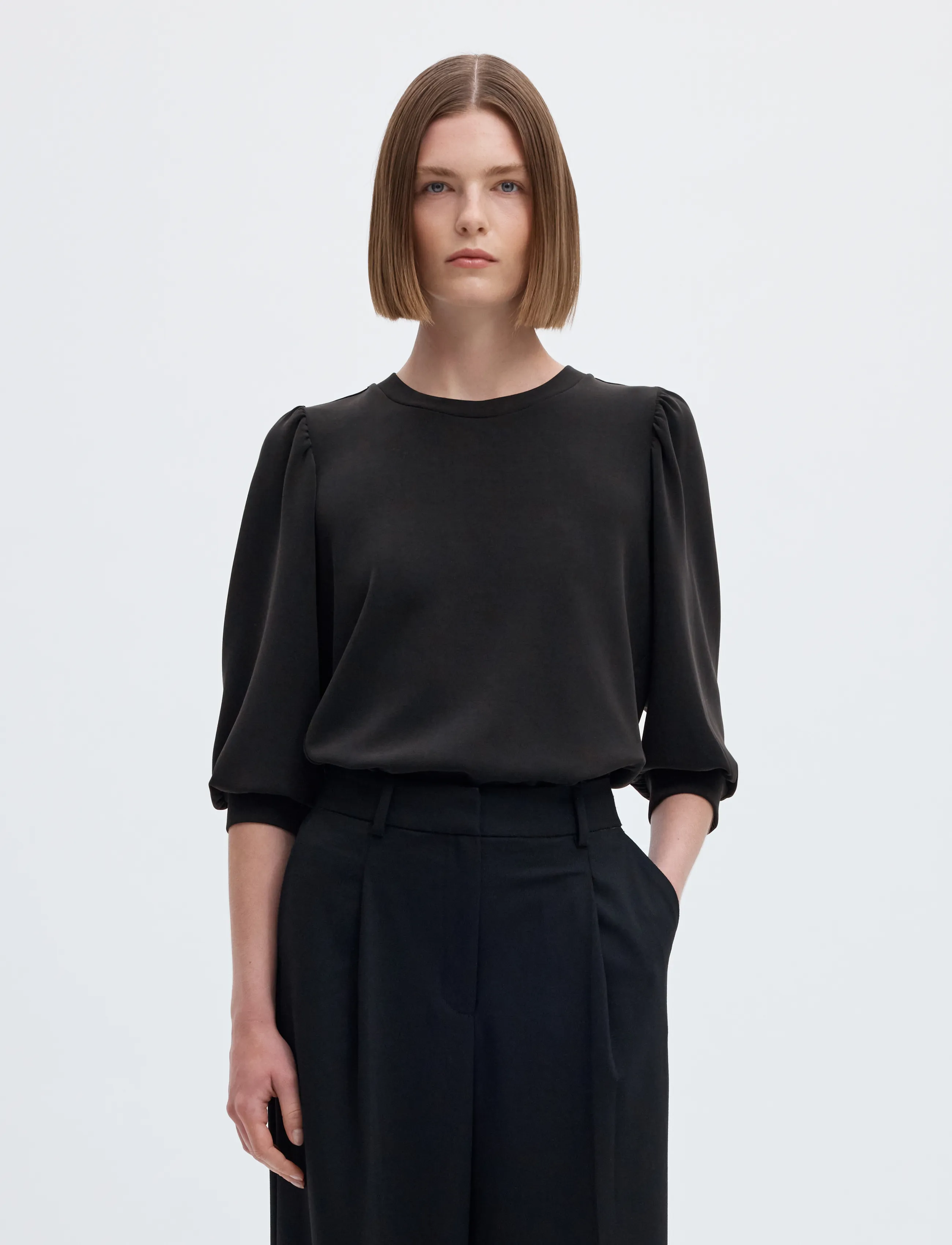 Selected SLWTENNY 3/4 SWEAT TOP NOOS - Selected - BLACK / black