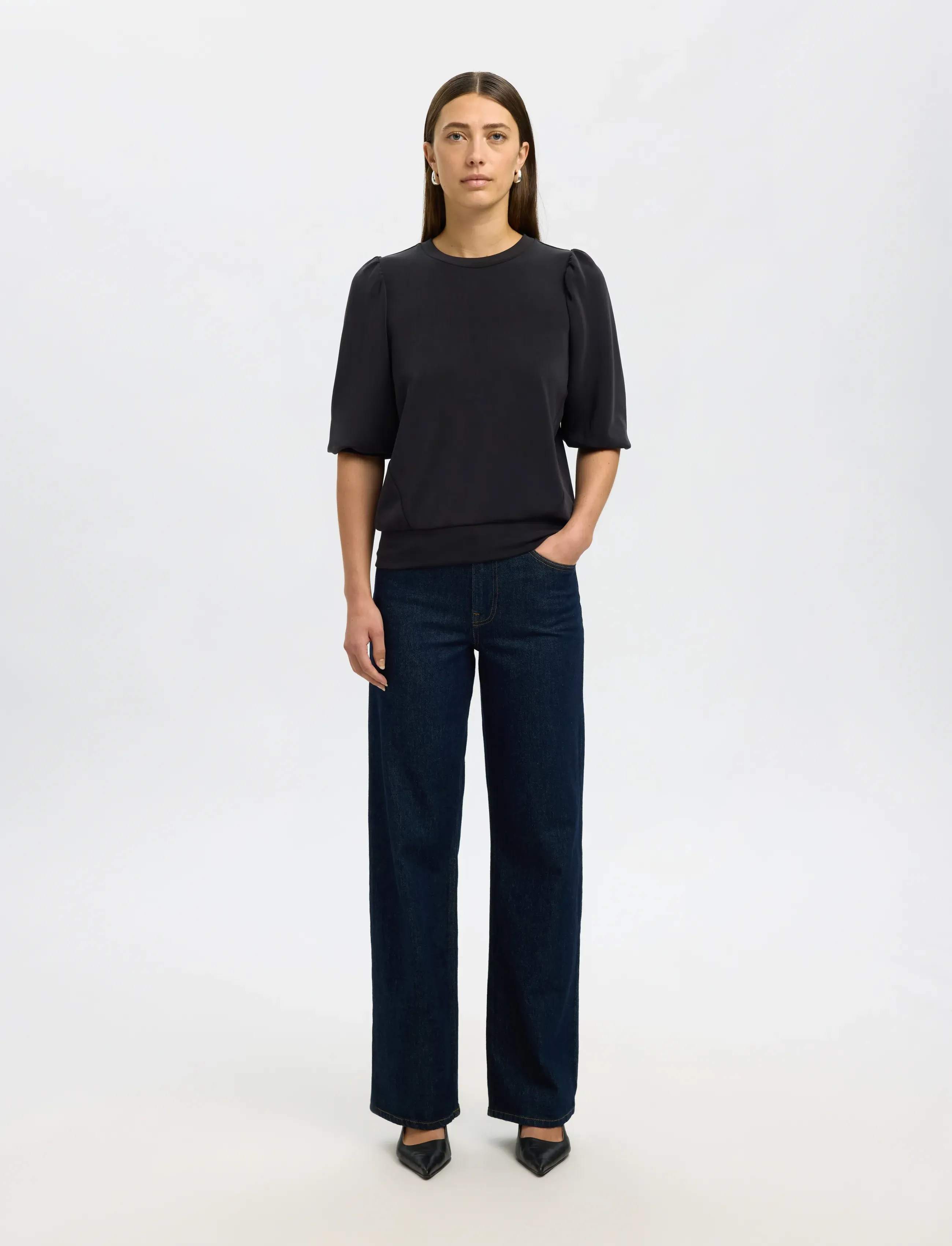 Selected - SLWTENNY 3/4 SWEAT TOP NOOS - langærmede toppe - black - 3