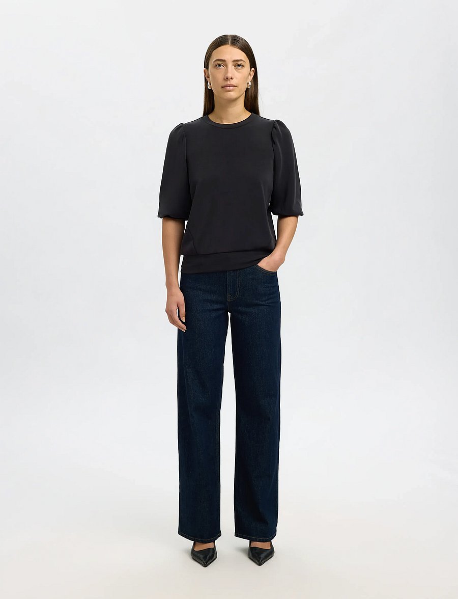 Selected - SLWTENNY 3/4 SWEAT TOP NOOS - langärmlige tops - black - 3