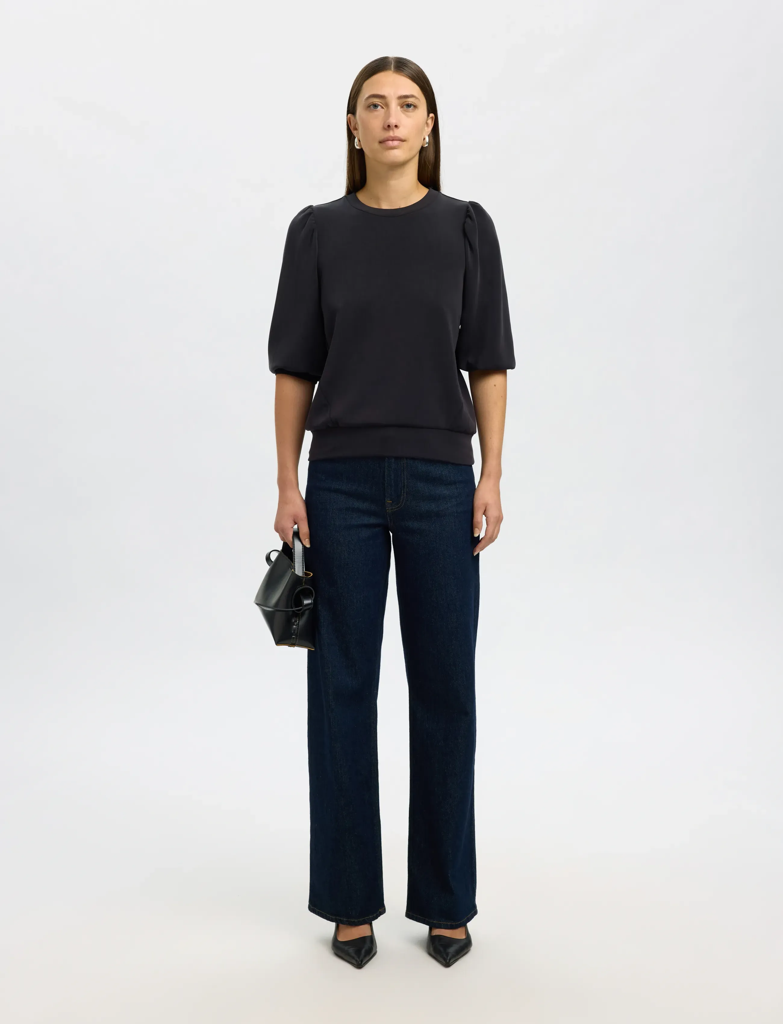 Selected - SLWTENNY 3/4 SWEAT TOP NOOS - langærmede toppe - black - 5