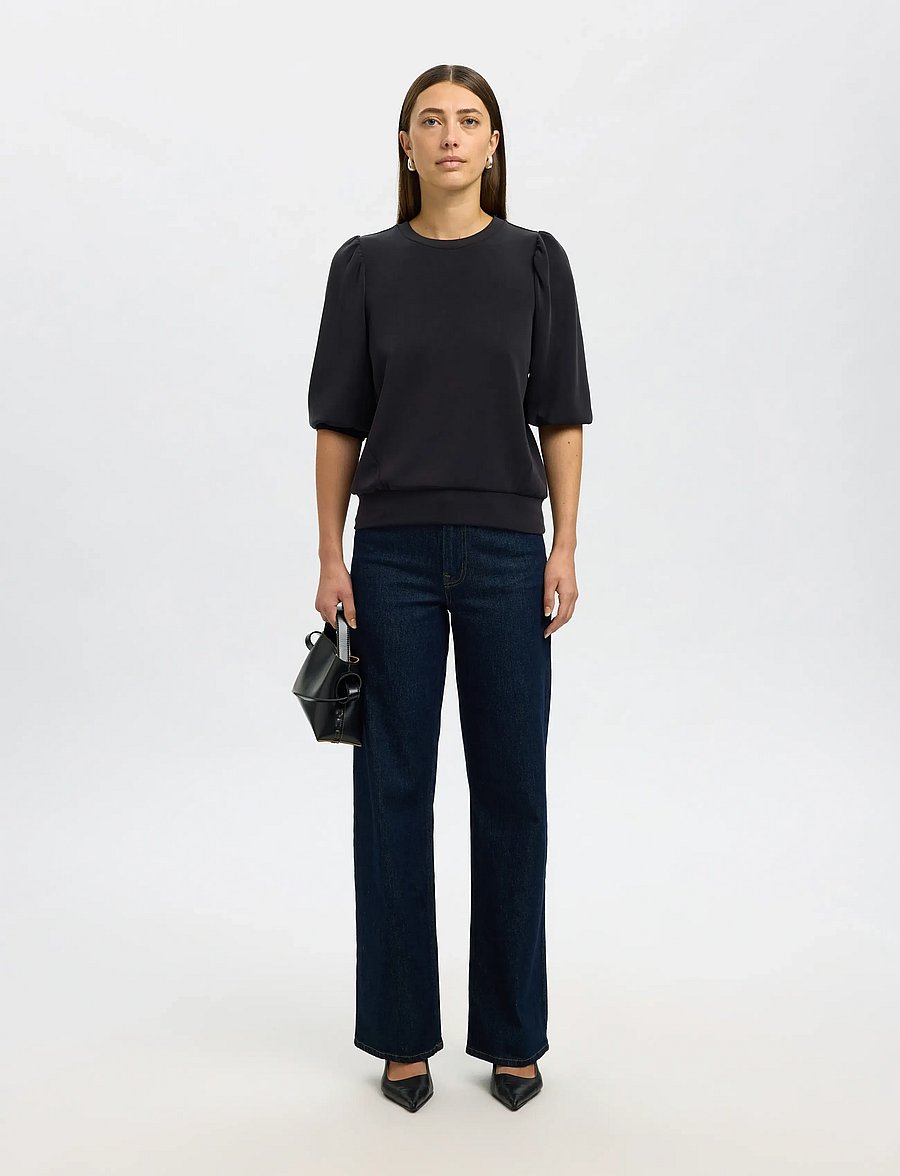 Selected - SLWTENNY 3/4 SWEAT TOP NOOS - langärmlige tops - black - 5