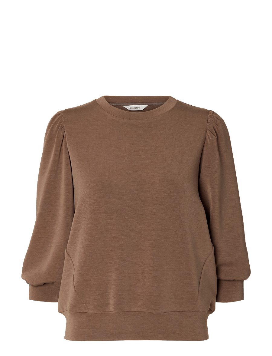 Selected - SLWTENNY 3/4 SWEAT TOP NOOS - langärmlige tops - chocolate chip - 1