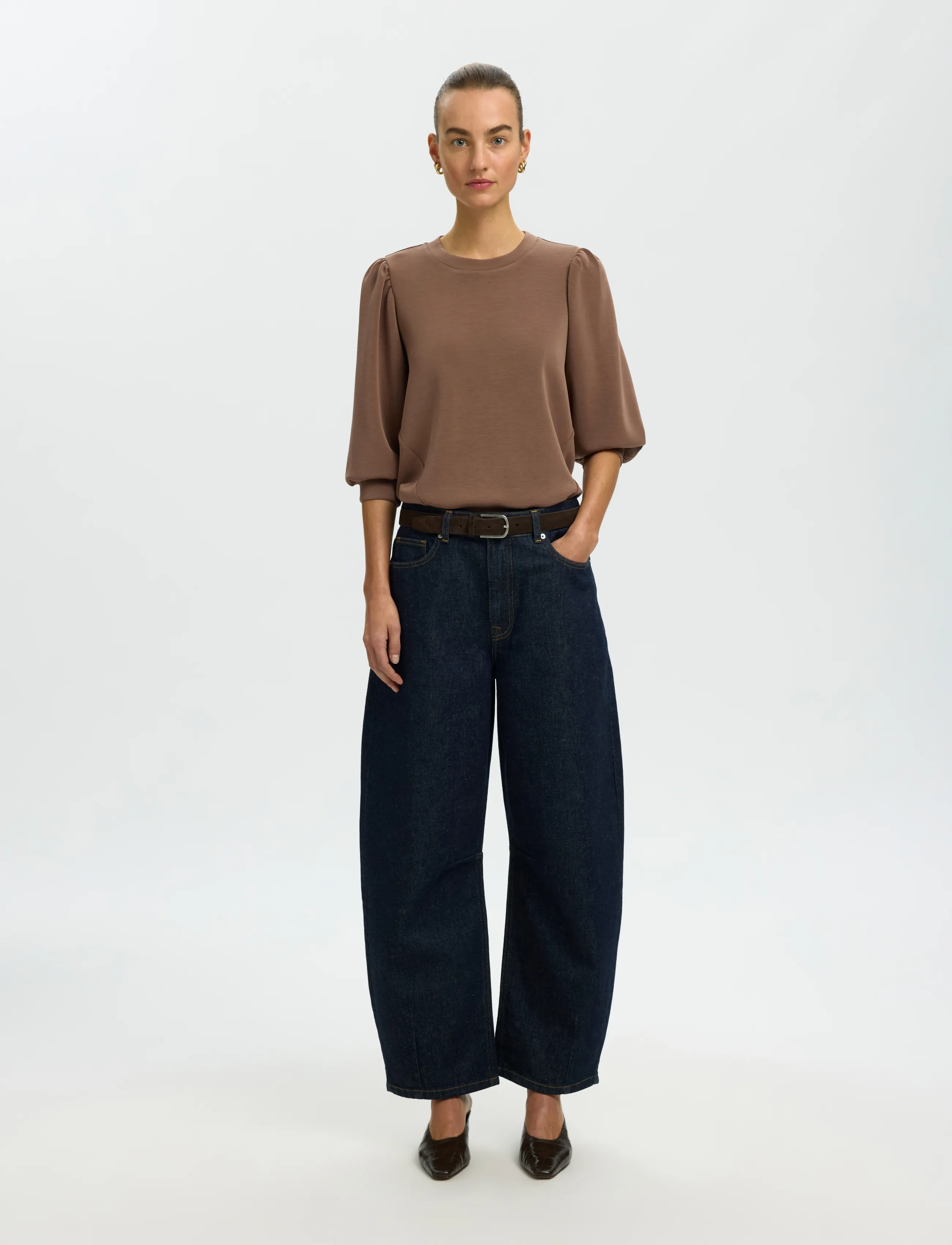 Selected - SLFTENNY 3/4 SWEAT TOP NOOS - langärmlige tops - chocolate chip - 3