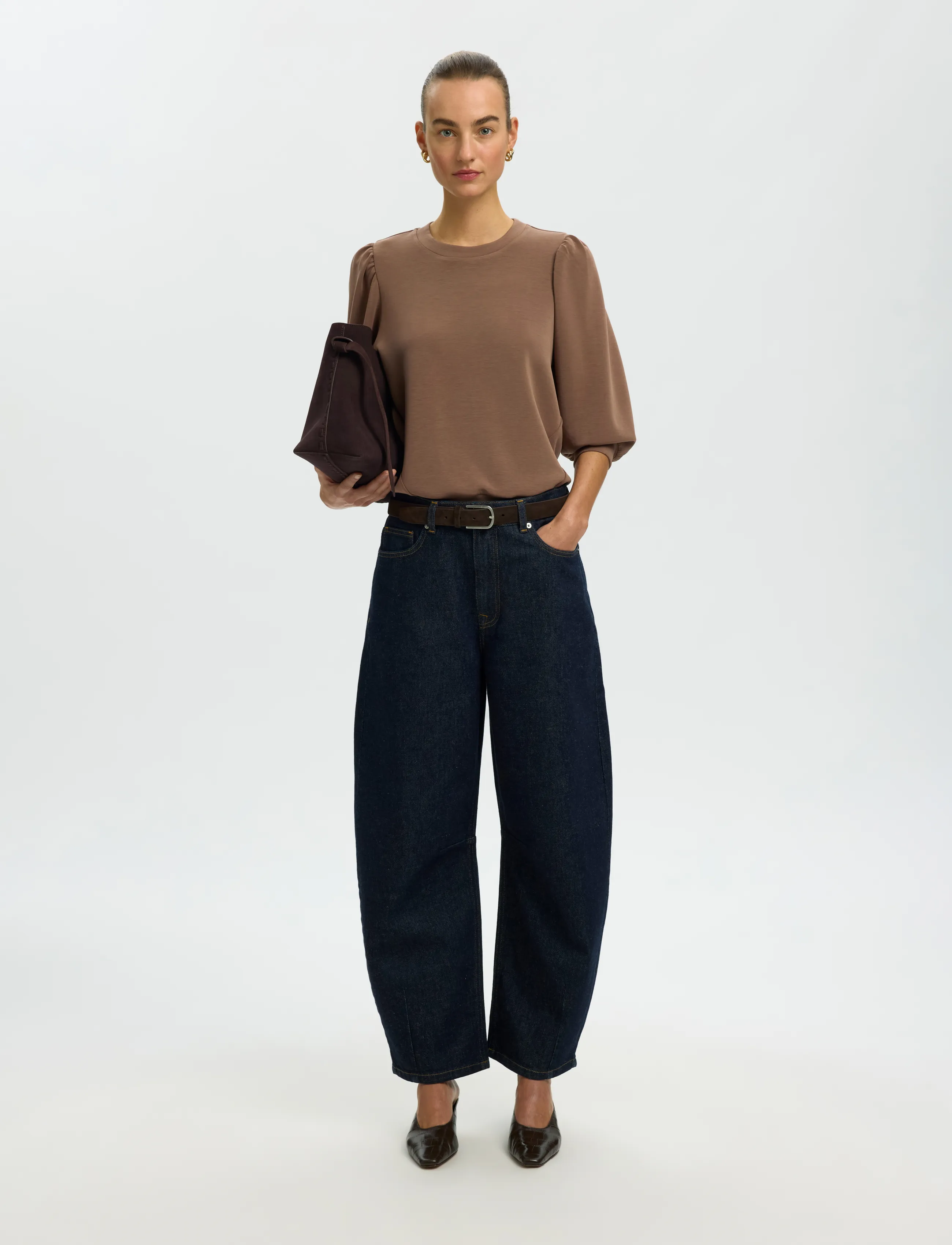 Selected - SLFTENNY 3/4 SWEAT TOP NOOS - langärmlige tops - chocolate chip - 5
