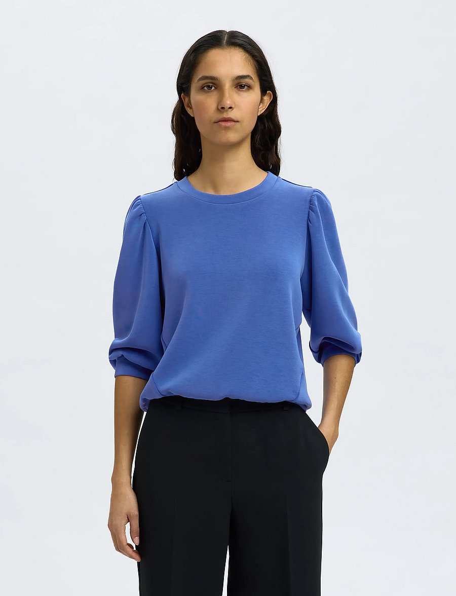 Selected - SLWTENNY 3/4 SWEAT TOP NOOS - langärmlige tops - dazzling blue - 0