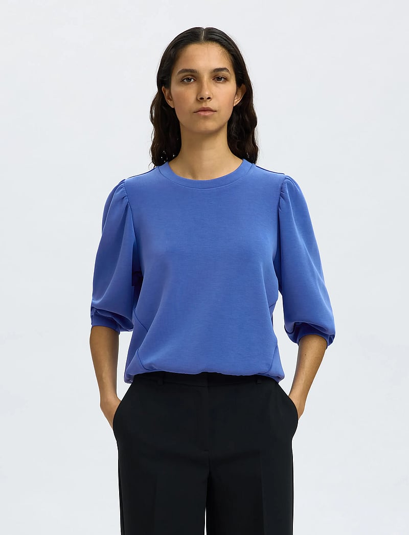 Selected - SLFTENNY 3/4 SWEAT TOP NOOS - dressipluusid - dazzling blue - 5