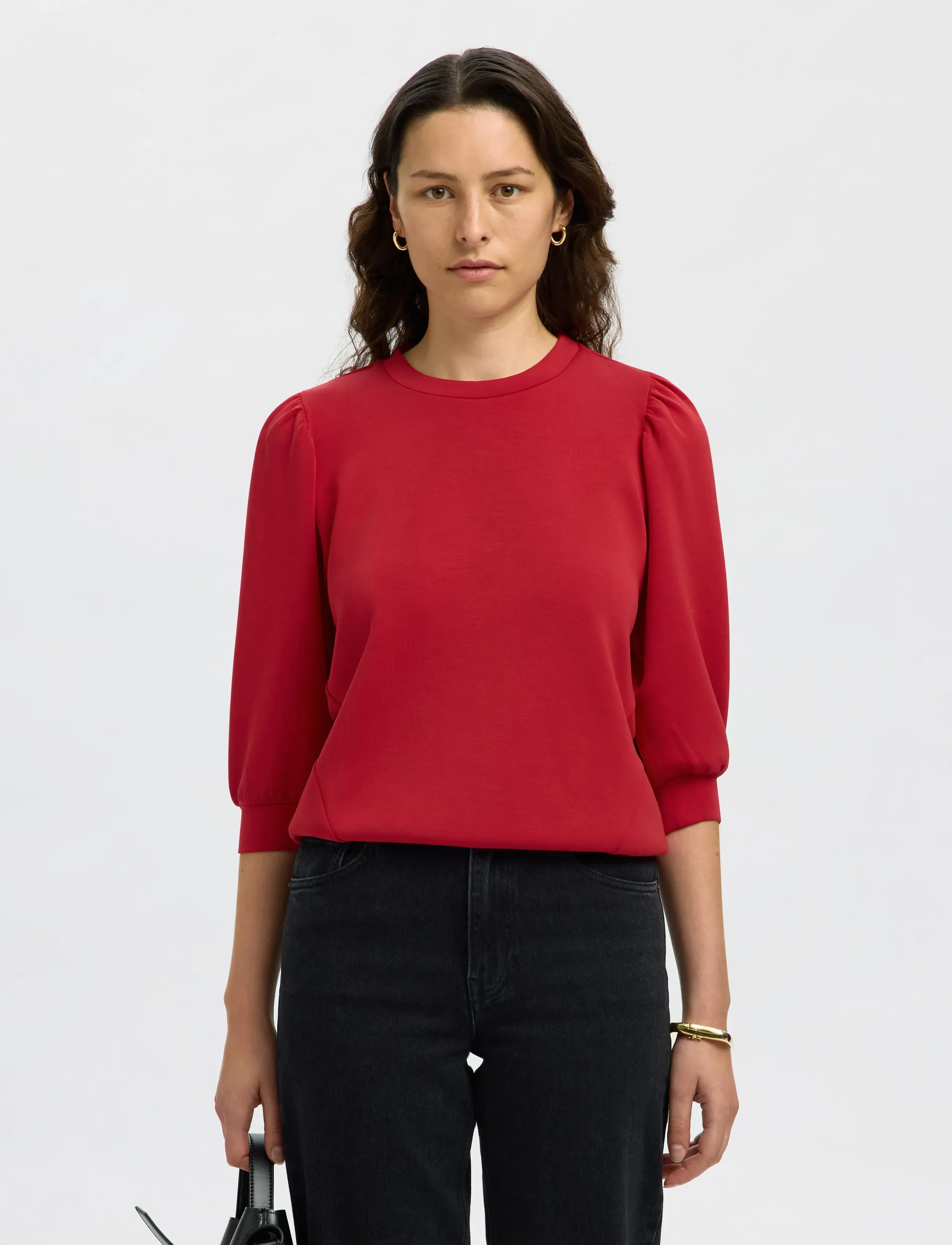 Selected SLWTENNY 3/4 SWEAT TOP NOOS - T-shirts & Tops - EQUESTRIAN RED / red