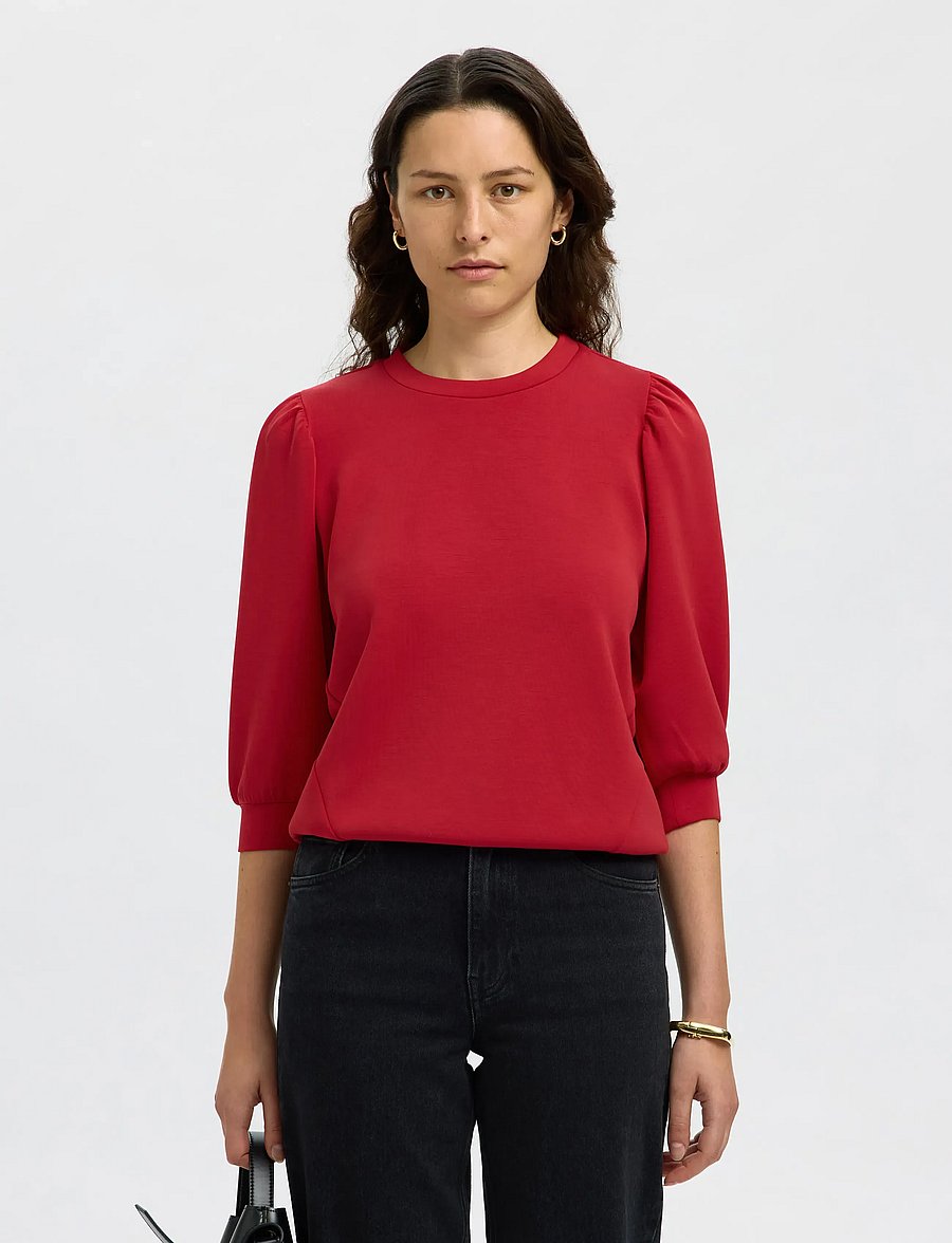 Selected - SLWTENNY 3/4 SWEAT TOP NOOS - langärmlige tops - equestrian red - 0