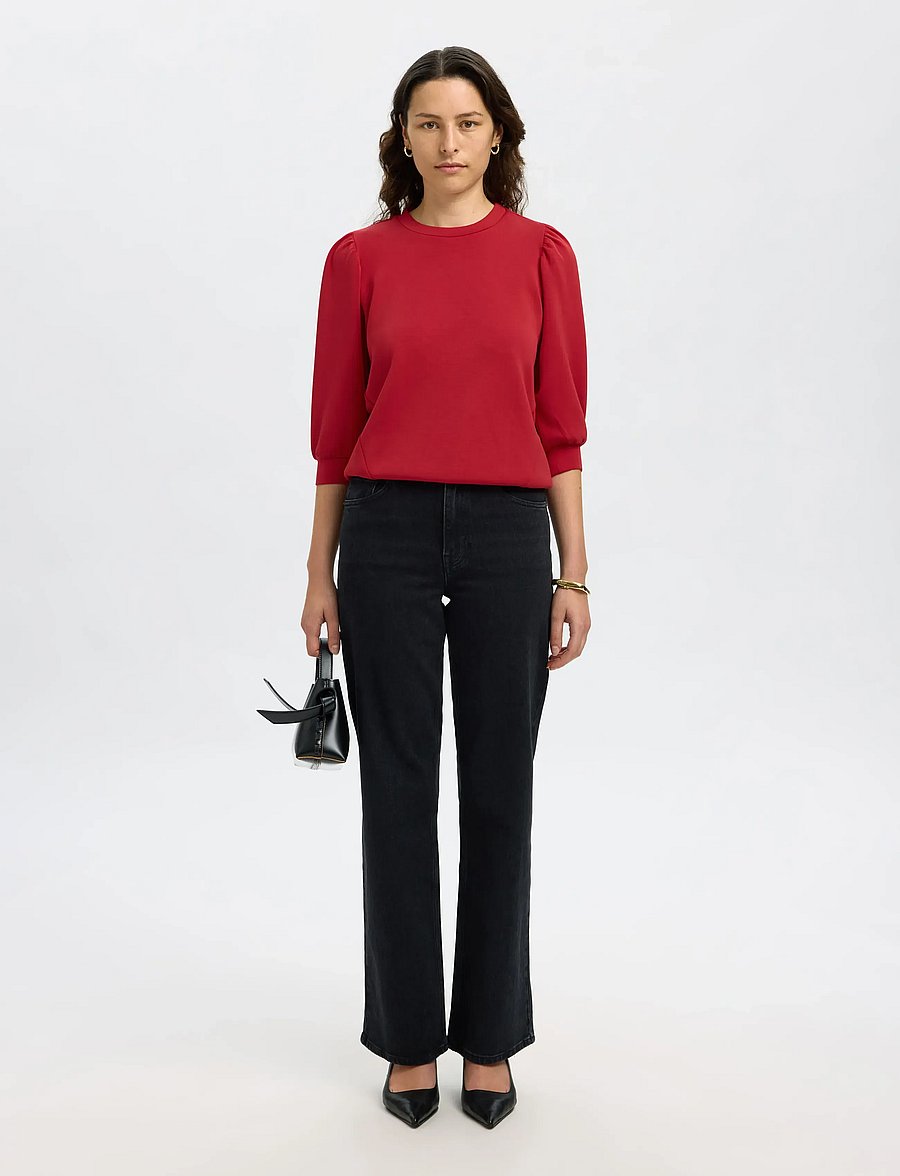 Selected - SLWTENNY 3/4 SWEAT TOP NOOS - langärmlige tops - equestrian red - 3