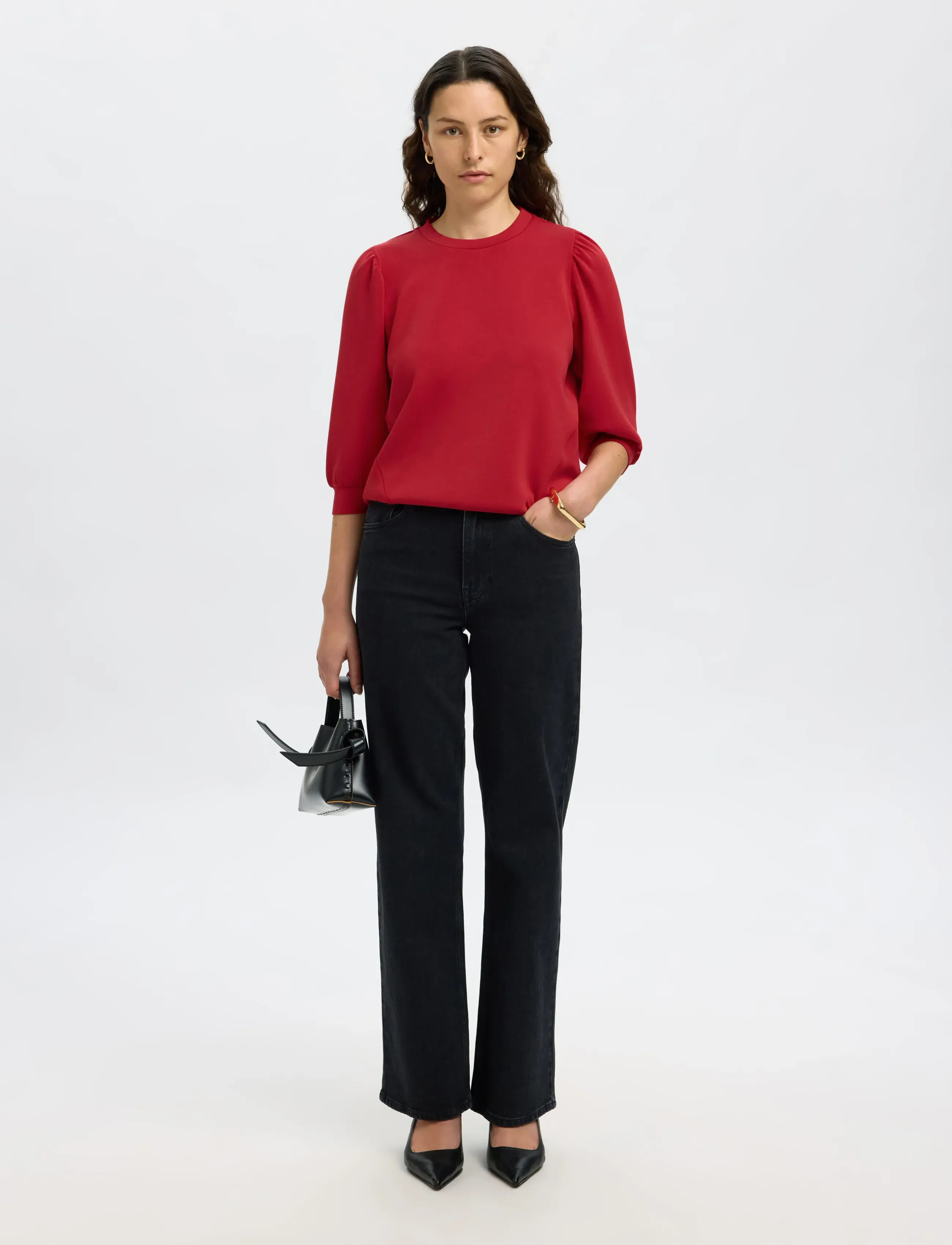 Selected - SLWTENNY 3/4 SWEAT TOP NOOS - langærmede toppe - equestrian red - 5