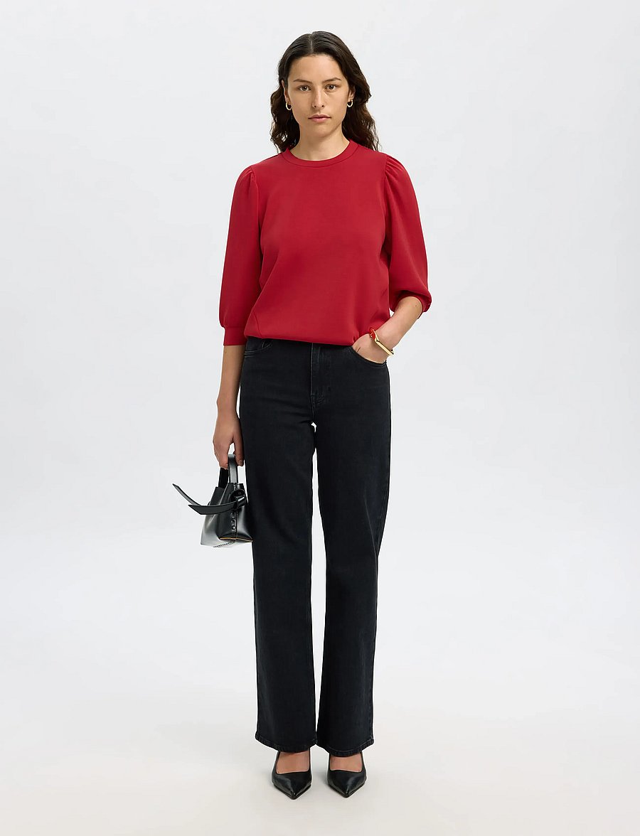 Selected - SLWTENNY 3/4 SWEAT TOP NOOS - langärmlige tops - equestrian red - 5