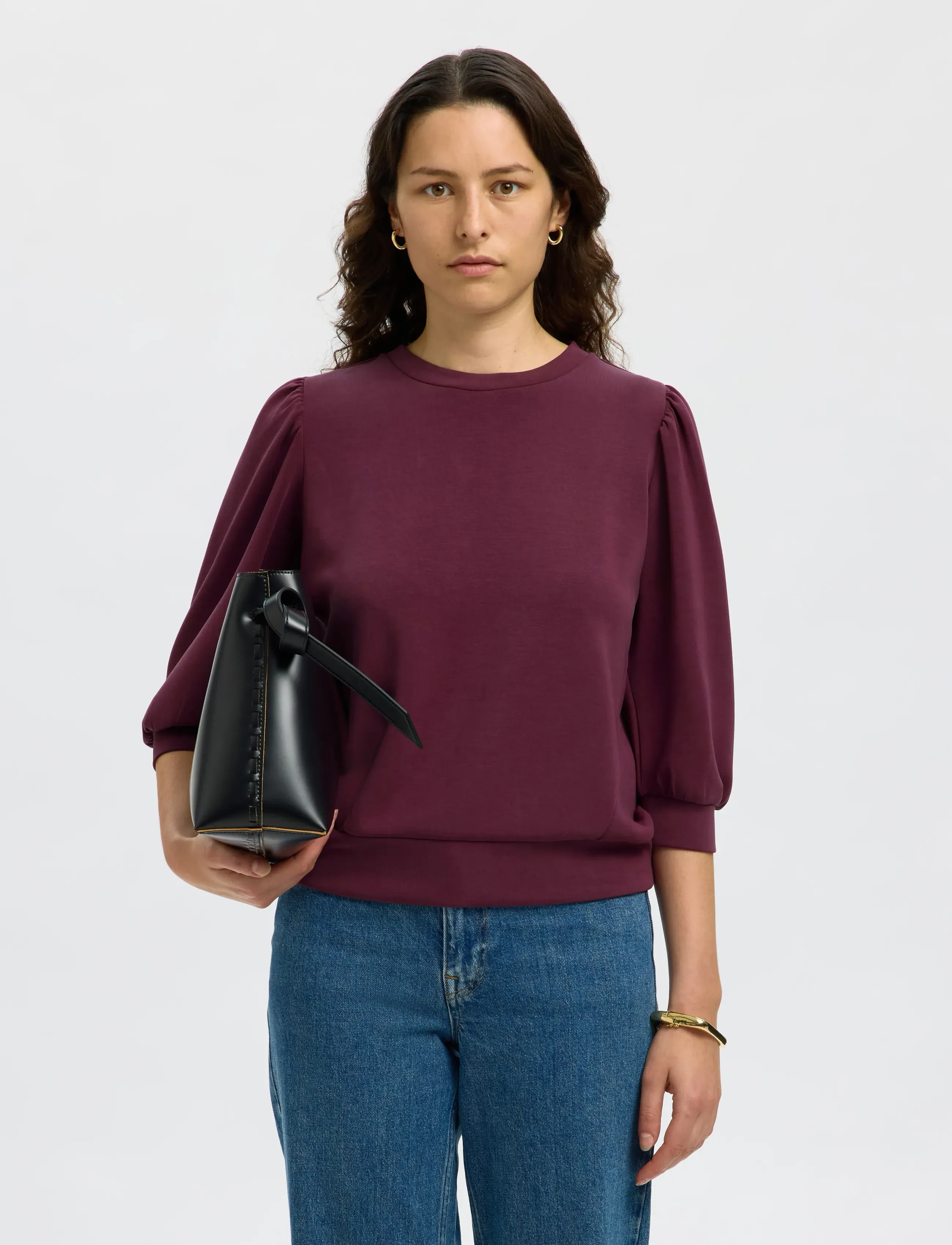 Selected SLWTENNY 3/4 SWEAT TOP NOOS - T-shirts & Tops - FIG / burgundy