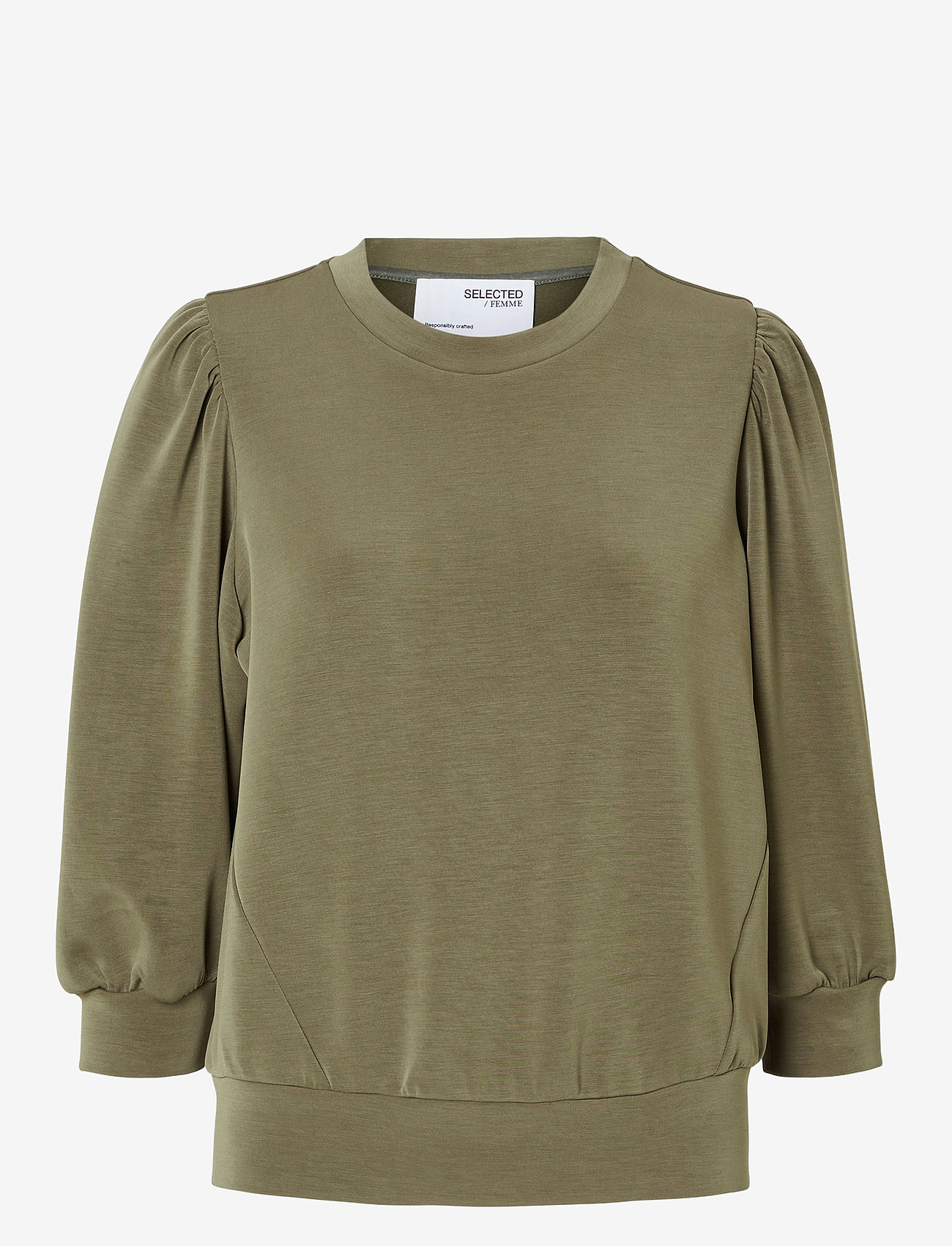 Selected - SLFTENNY 3/4 SWEAT TOP NOOS - langärmlige tops - kalamata - 1