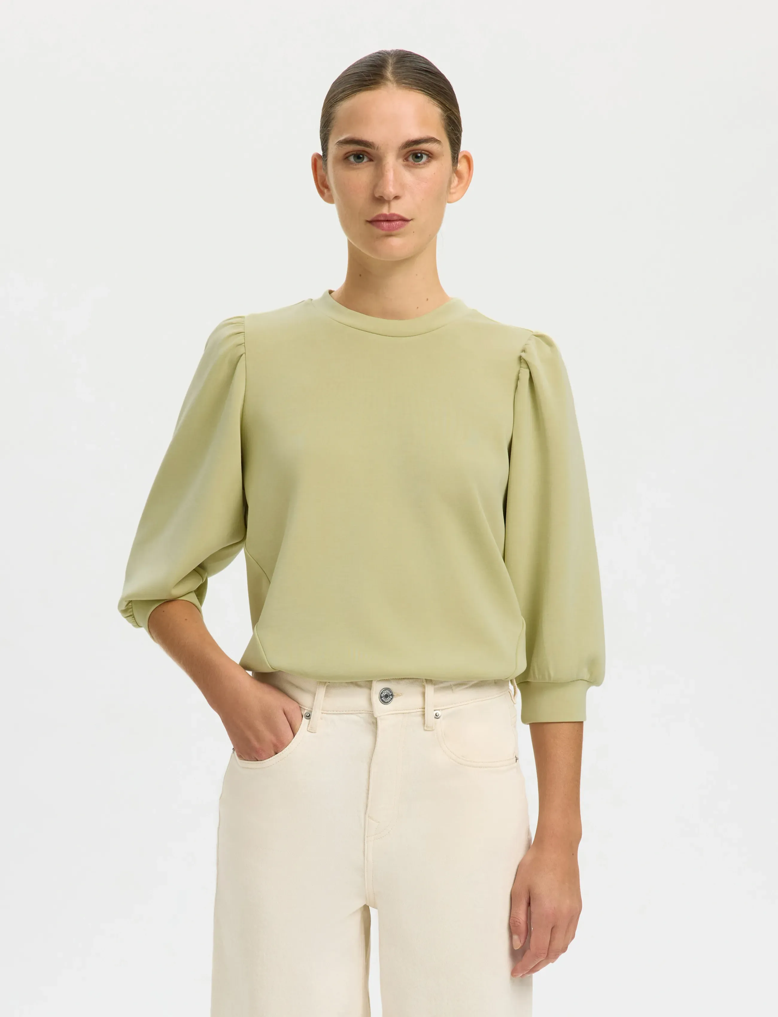 Selected SLWTENNY 3/4 SWEAT TOP NOOS - T-shirts & Tops - LINT / green