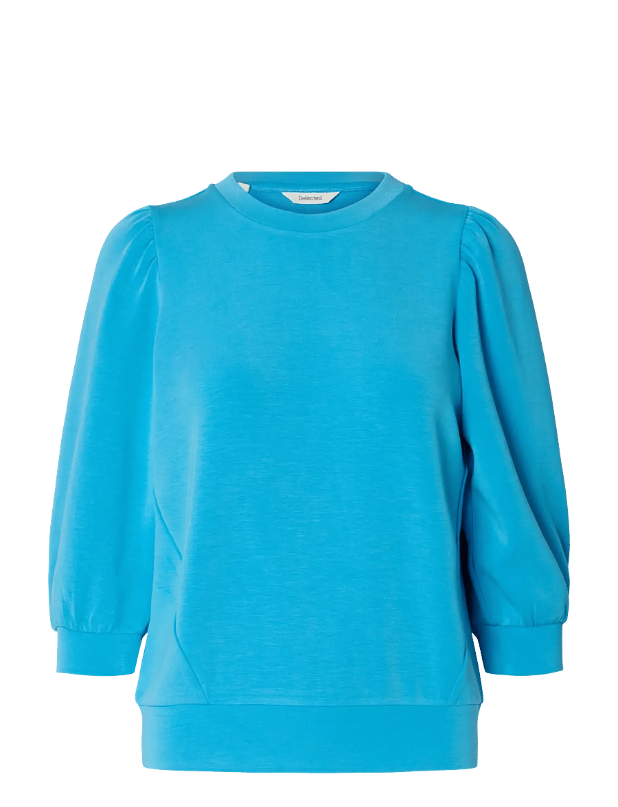 Selected - SLWTENNY 3/4 SWEAT TOP NOOS - langärmlige tops - malibu blue - 1