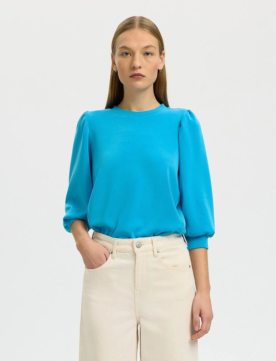 Selected - SLWTENNY 3/4 SWEAT TOP NOOS - langärmlige tops - malibu blue - 0