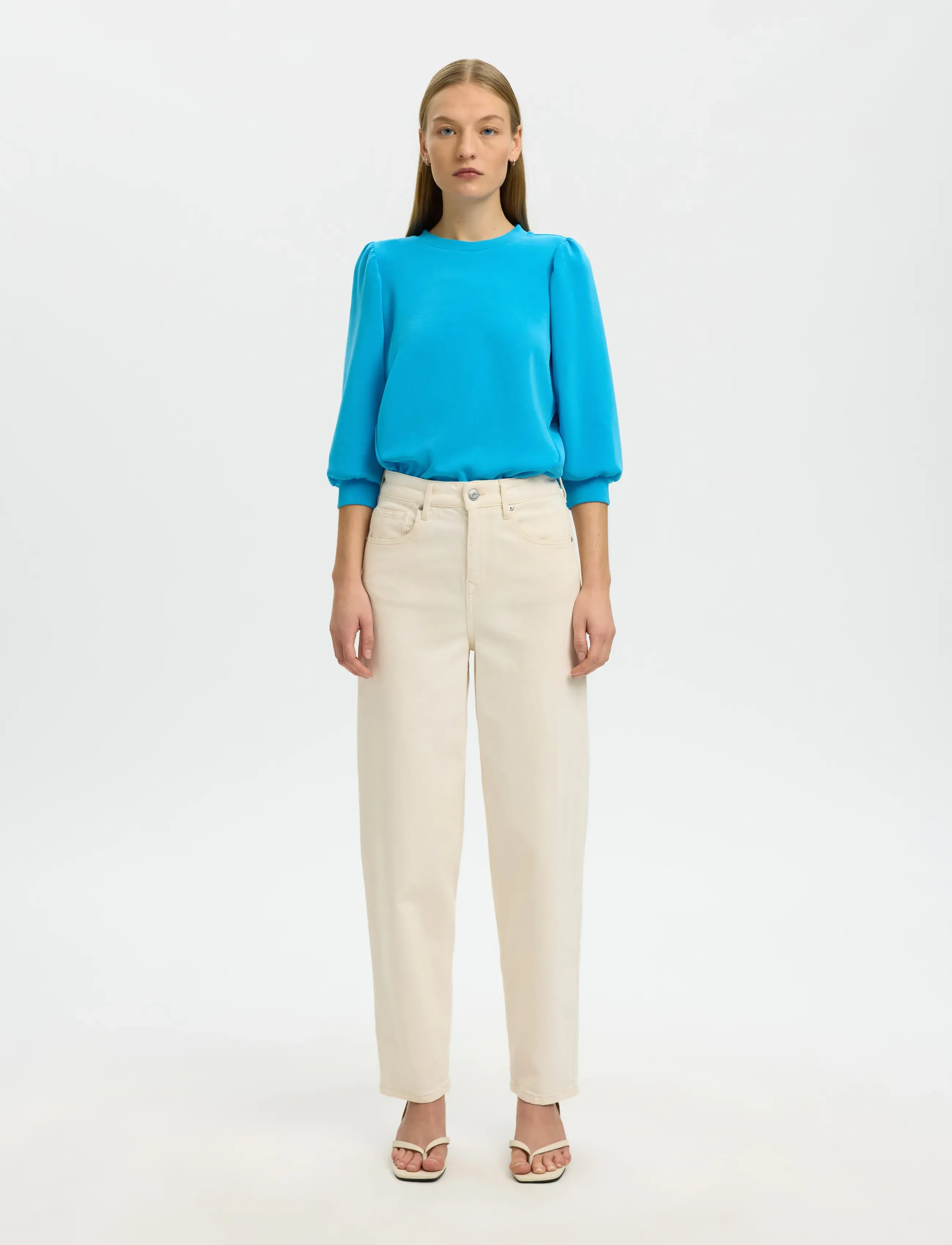 Selected - SLWTENNY 3/4 SWEAT TOP NOOS - langærmede toppe - malibu blue - 4
