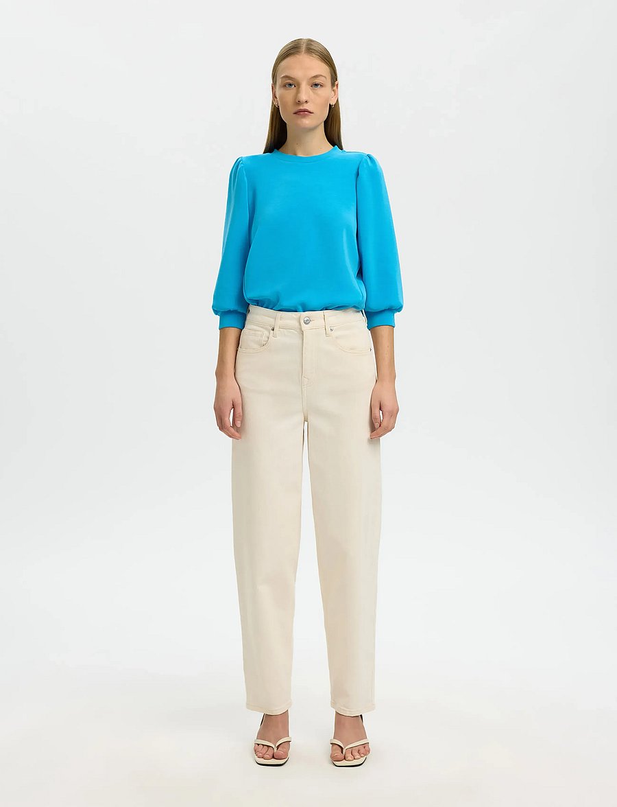 Selected - SLWTENNY 3/4 SWEAT TOP NOOS - langärmlige tops - malibu blue - 4