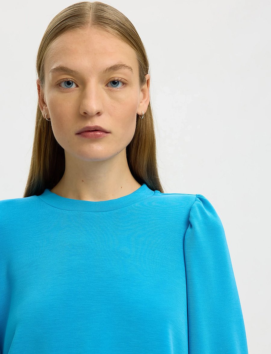Selected - SLWTENNY 3/4 SWEAT TOP NOOS - langärmlige tops - malibu blue - 5