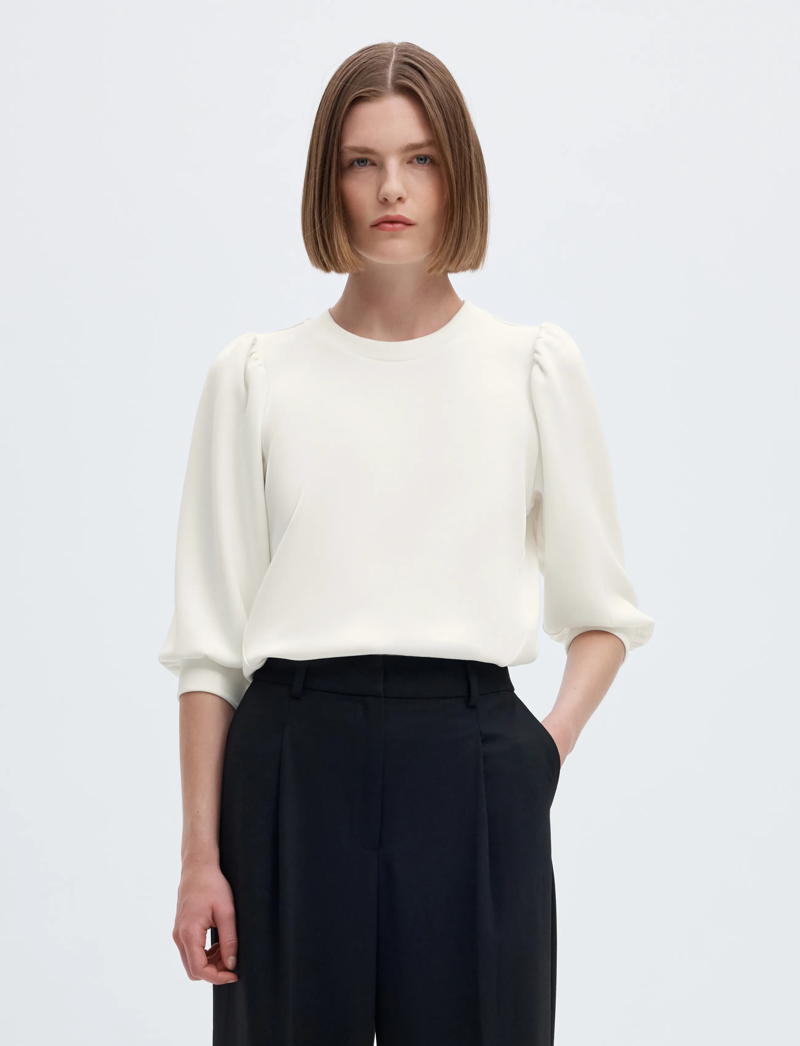 Selected SLWTENNY 3/4 SWEAT TOP NOOS - Selected - SNOW WHITE / white