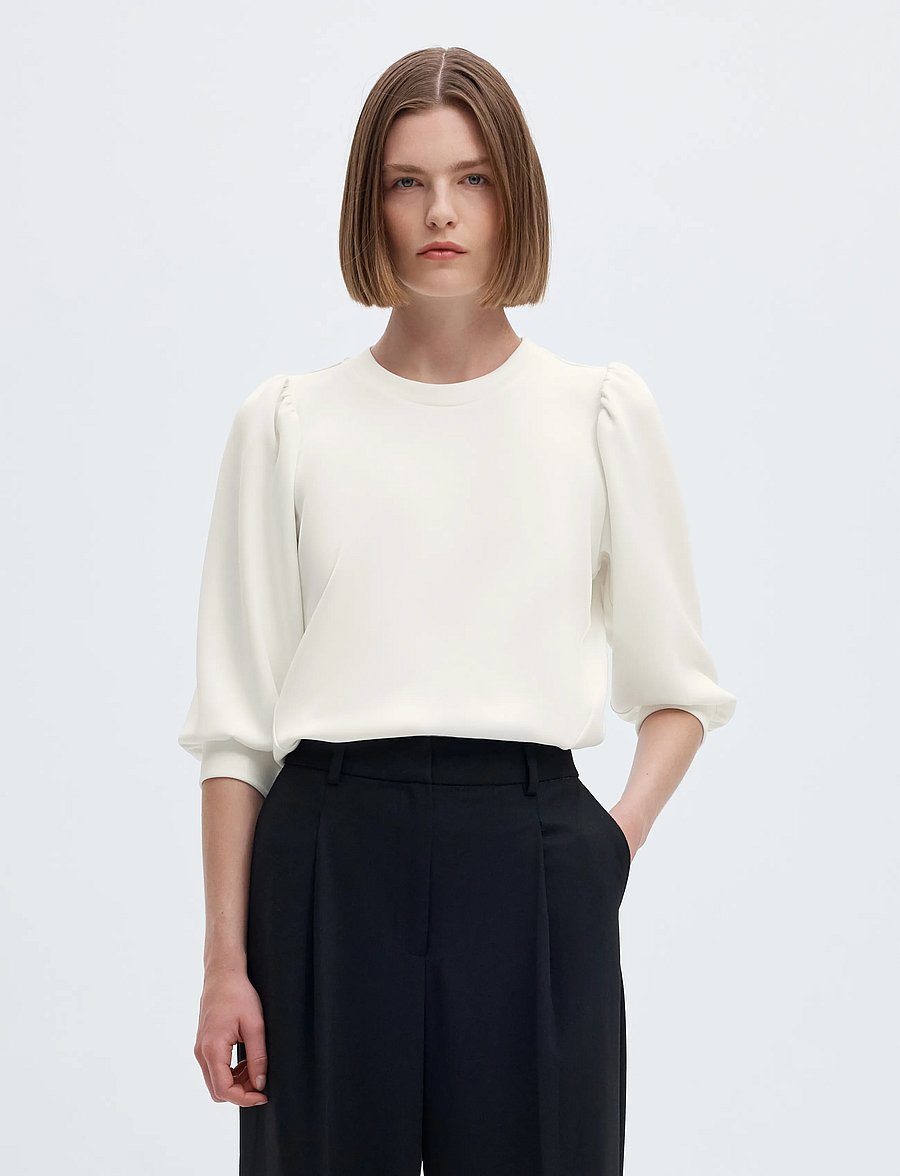 Selected - SLWTENNY 3/4 SWEAT TOP NOOS - pikkade varrukatega topid - snow white - 0