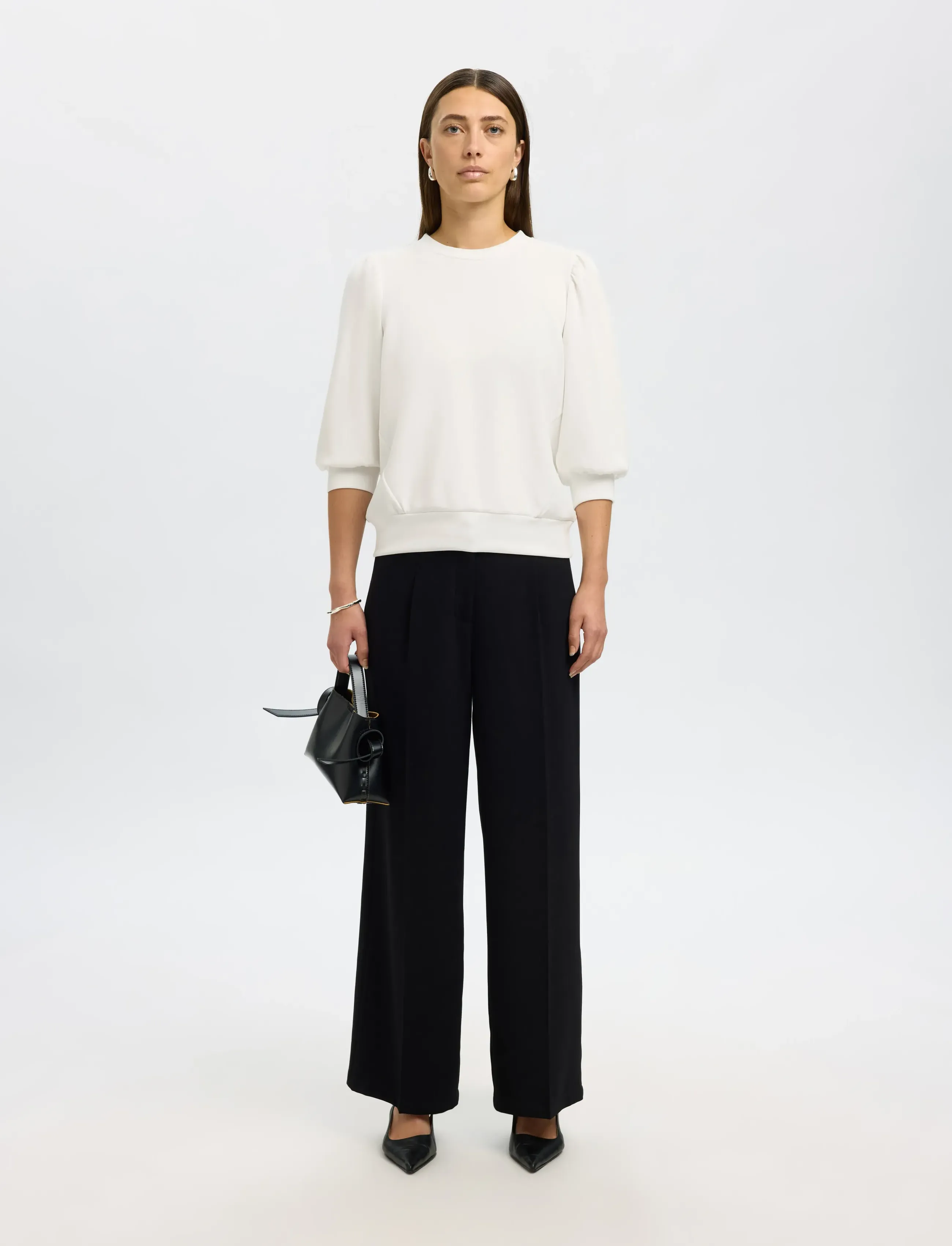 Selected SLWTENNY 3/4 SWEAT TOP NOOS - Langärmlige Tops - SNOW WHITE / white