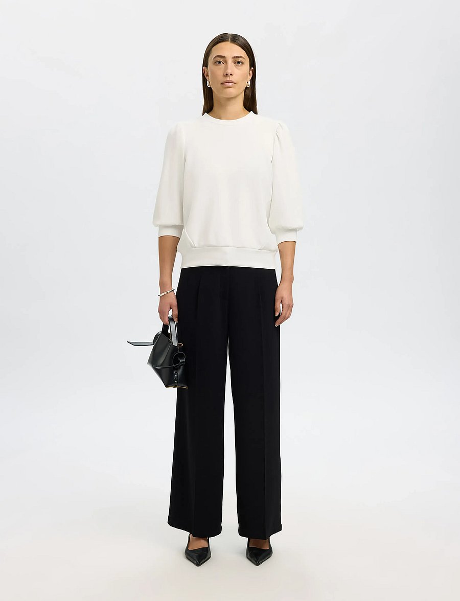Selected - SLWTENNY 3/4 SWEAT TOP NOOS - langärmlige tops - snow white - 0