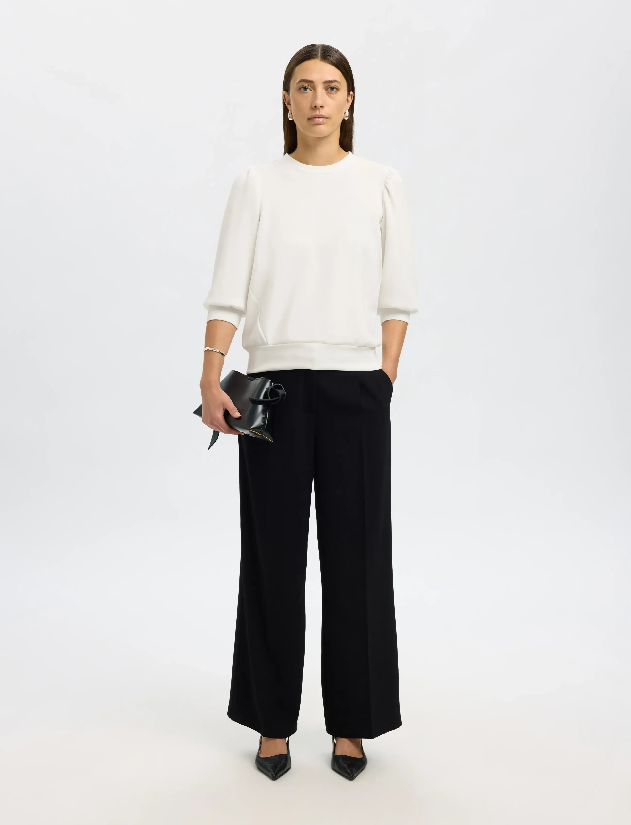Selected - SLWTENNY 3/4 SWEAT TOP NOOS - langærmede toppe - snow white - 3