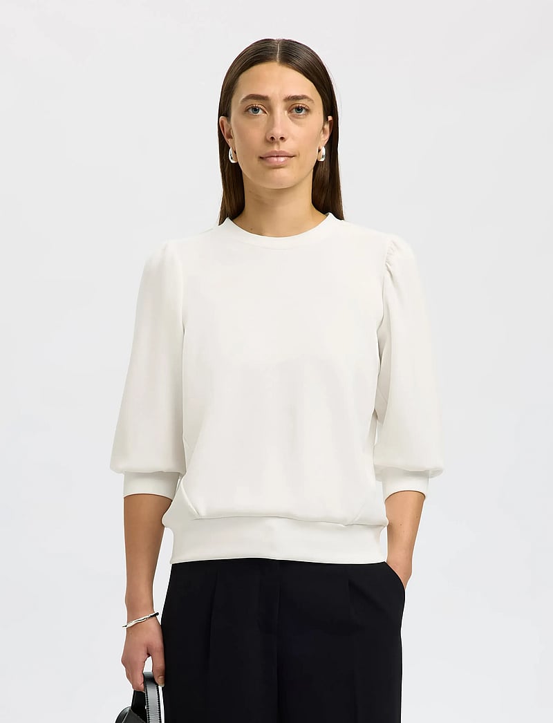 Selected - SLFTENNY 3/4 SWEAT TOP NOOS - dressipluusid - snow white - 5