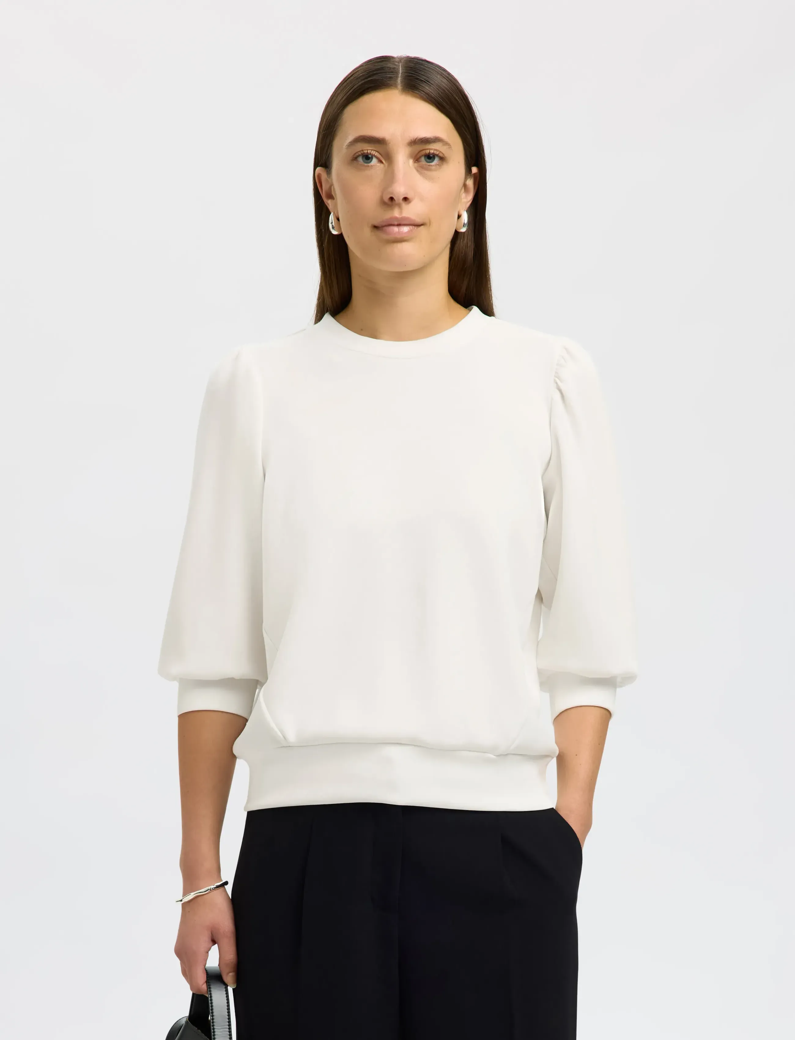 Selected - SLWTENNY 3/4 SWEAT TOP NOOS - langærmede toppe - snow white - 5