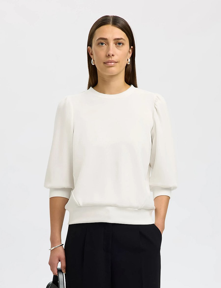 Selected - SLWTENNY 3/4 SWEAT TOP NOOS - langärmlige tops - snow white - 5