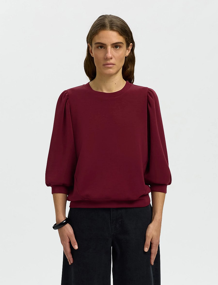 Selected - SLWTENNY 3/4 SWEAT TOP NOOS - langärmlige tops - tawny port - 0