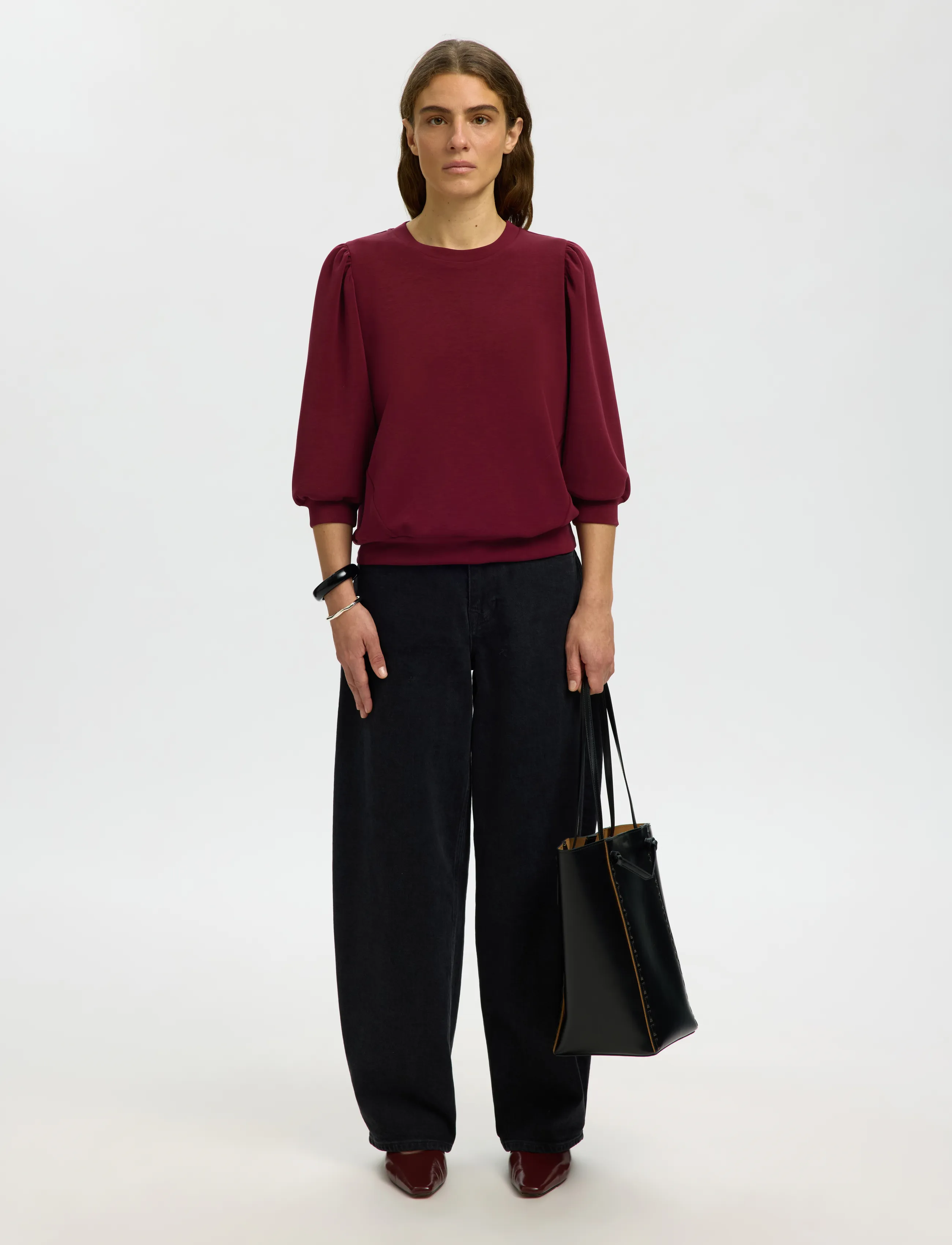 Selected - SLWTENNY 3/4 SWEAT TOP NOOS - langærmede toppe - tawny port - 5