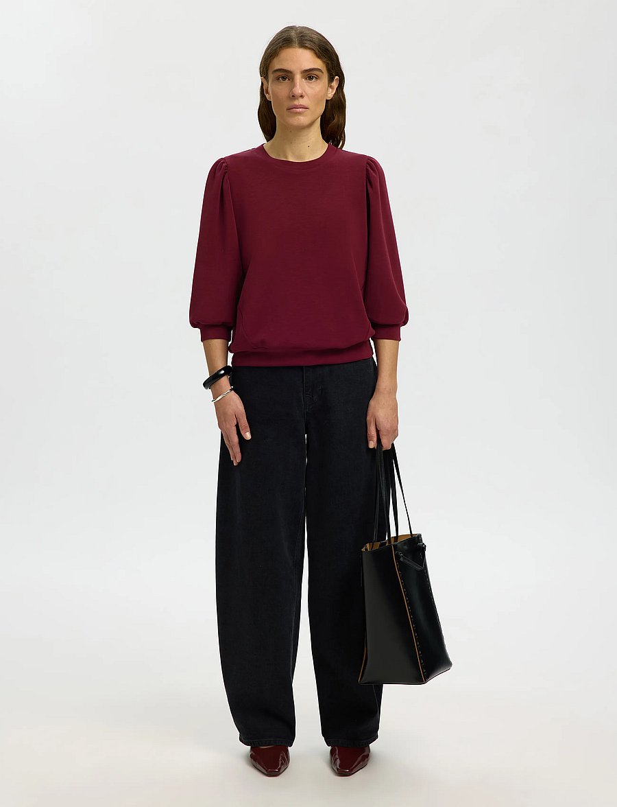 Selected - SLWTENNY 3/4 SWEAT TOP NOOS - langärmlige tops - tawny port - 5
