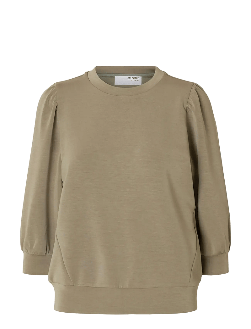 Selected - SLFTENNY 3/4 SWEAT TOP NOOS - langärmlige tops - vetiver - 1