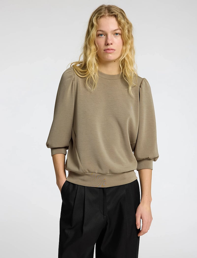 Selected - SLFTENNY 3/4 SWEAT TOP NOOS - langärmlige tops - vetiver - 4