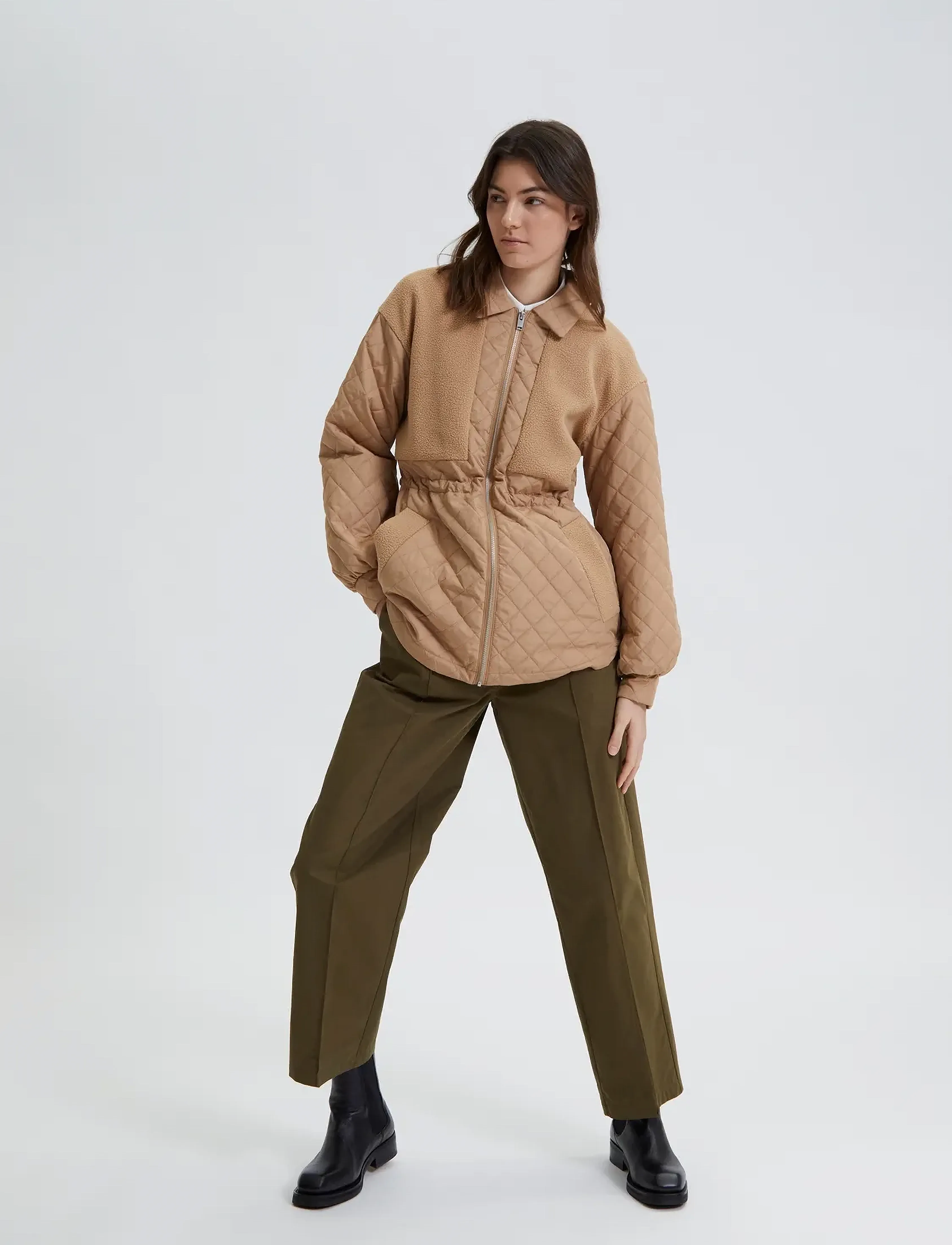 Selected - SLFNORMA QUILTED TEDDY JACKET W - overtøj - tannin - 5