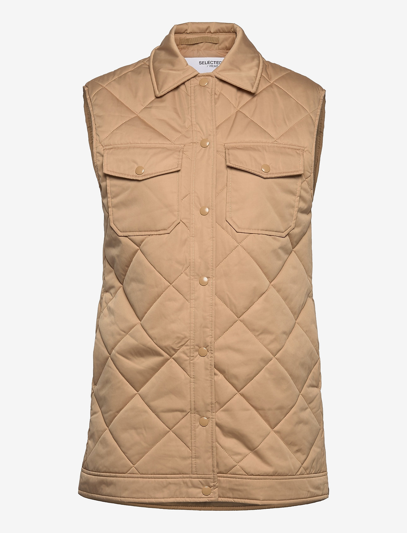 Selected Femme - SLFTINNA LONG QUILTED VEST - quilted vests - tannin - 0