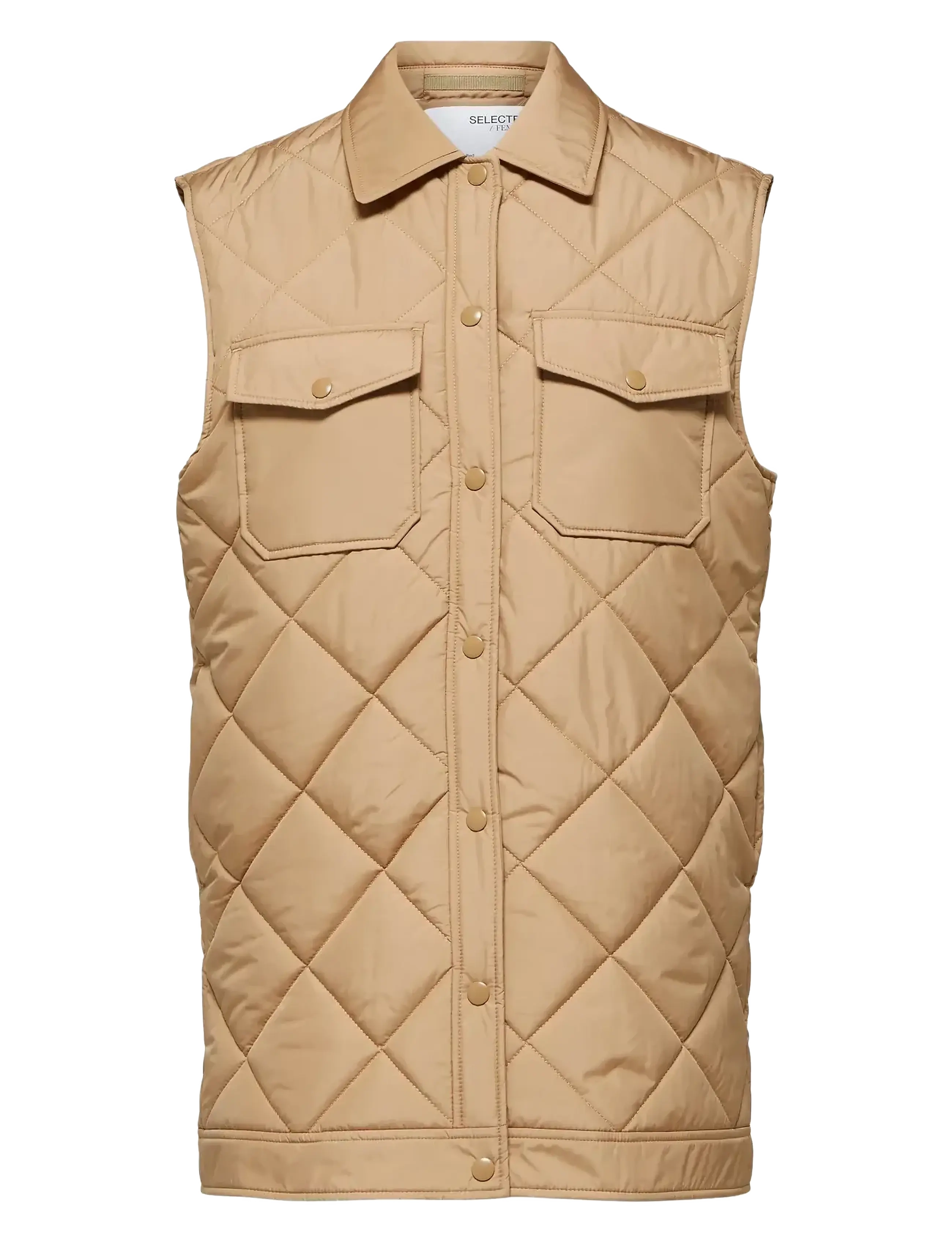 Selected SLFTINNA LONG QUILTED VEST - Vestid - TANNIN / beige