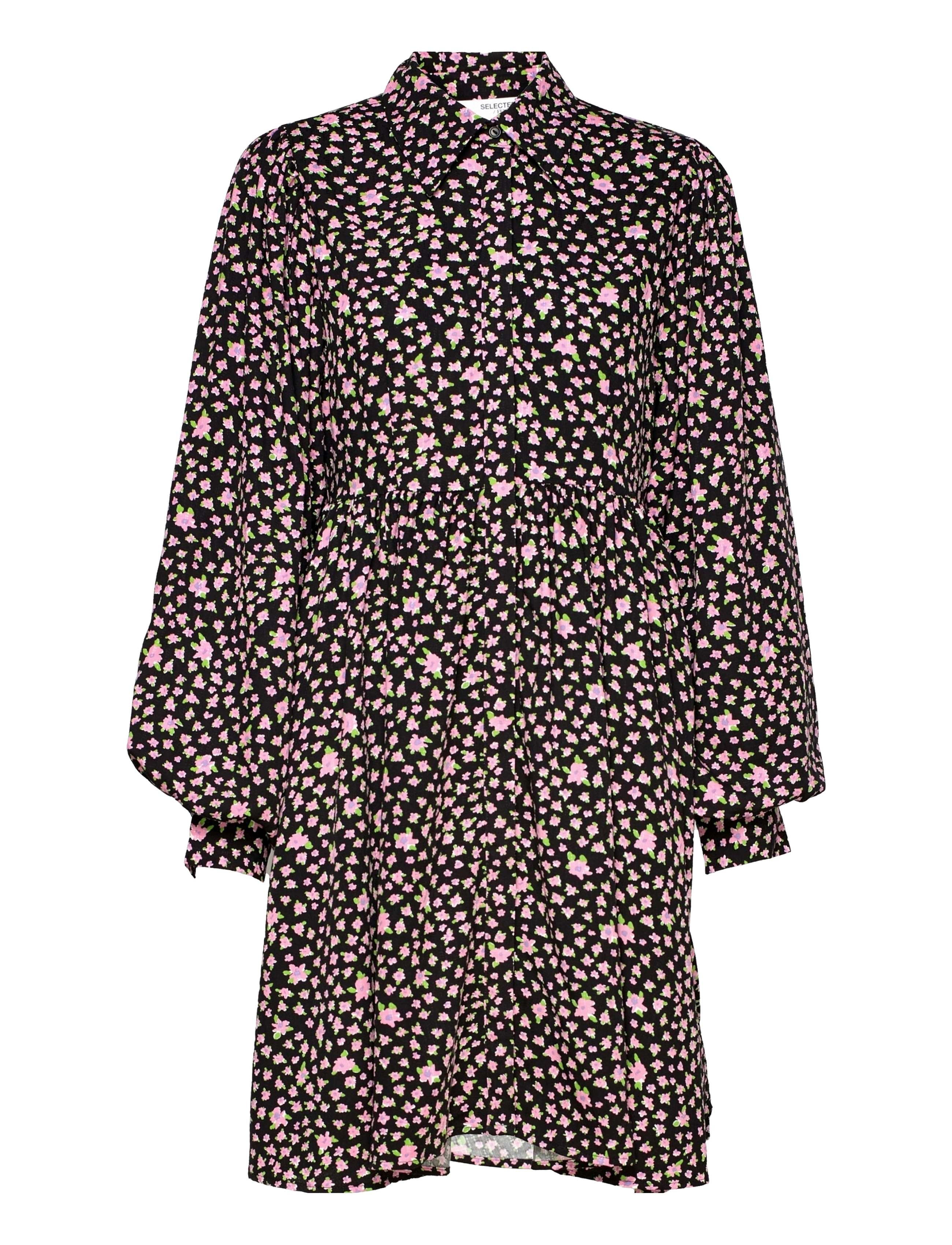Selected SLFJUDITA LS SHORT SHIRT DRESS B - Kjoler - BLACK / multi