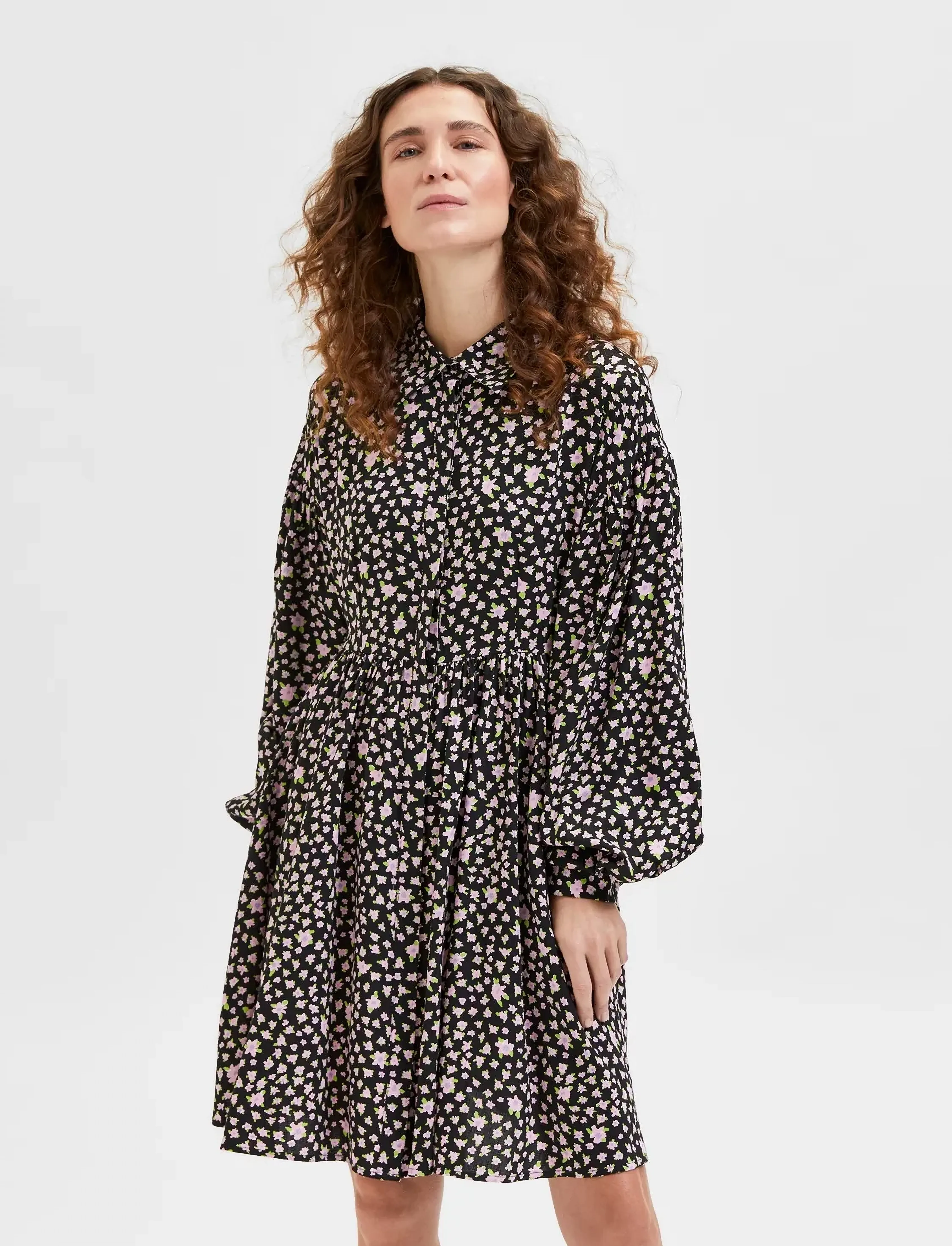 Selected Slfjudita Ls Short Shirt Dress B, 34, Multi/patterned, Kjoler > Kort Kjole, Dame