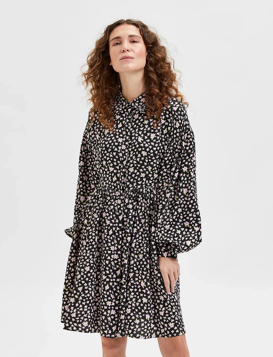 Selected - SLFJUDITA LS SHORT SHIRT DRESS B - skjortekjoler - black - 0