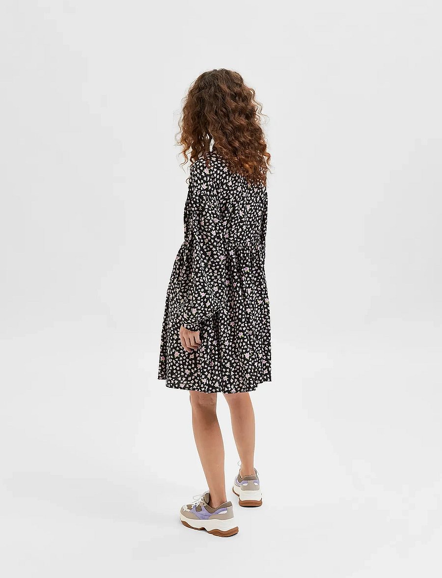 Selected - SLFJUDITA LS SHORT SHIRT DRESS B - skjortekjoler - black - 3