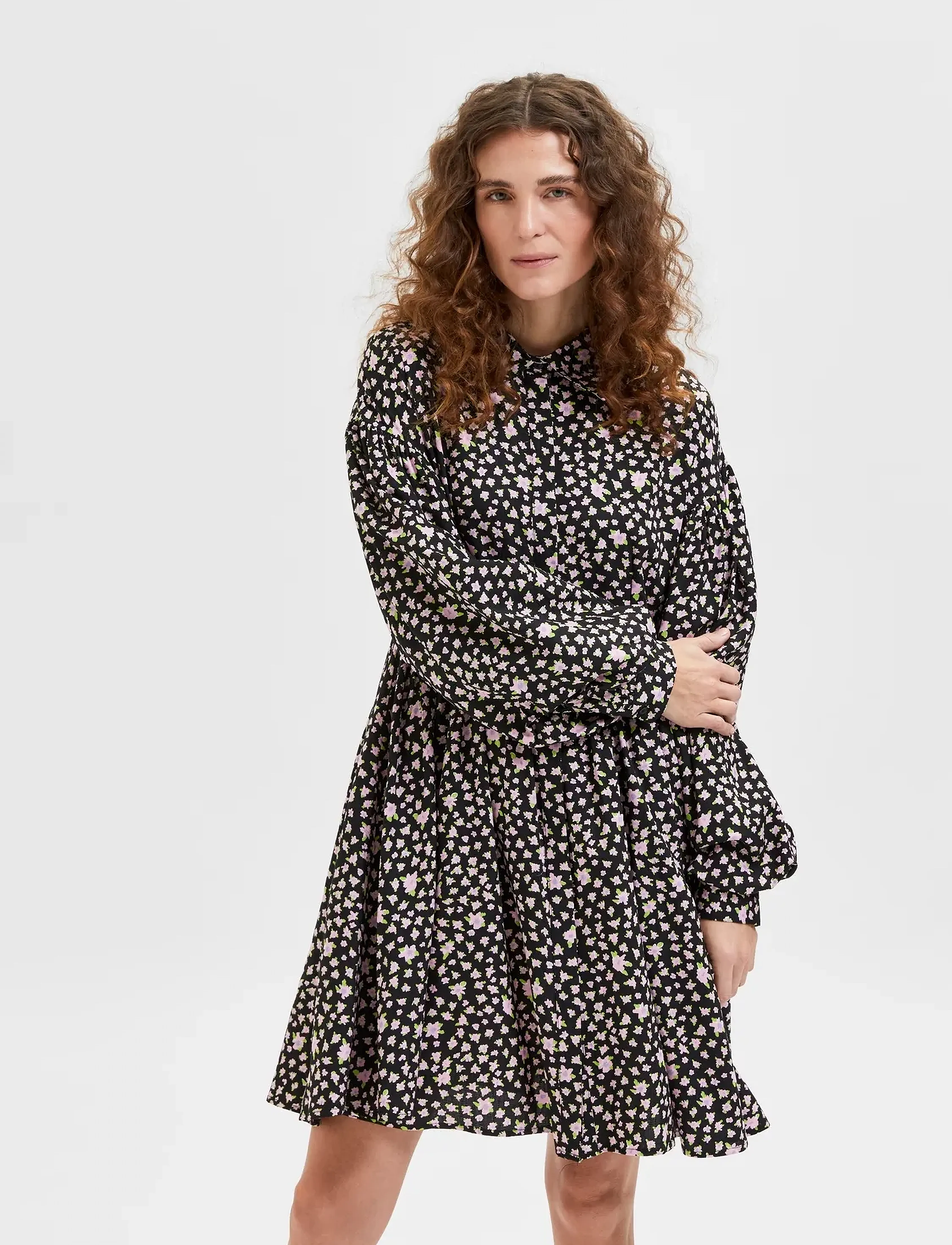 Selected - SLFJUDITA LS SHORT SHIRT DRESS B - skjortekjoler - black - 5
